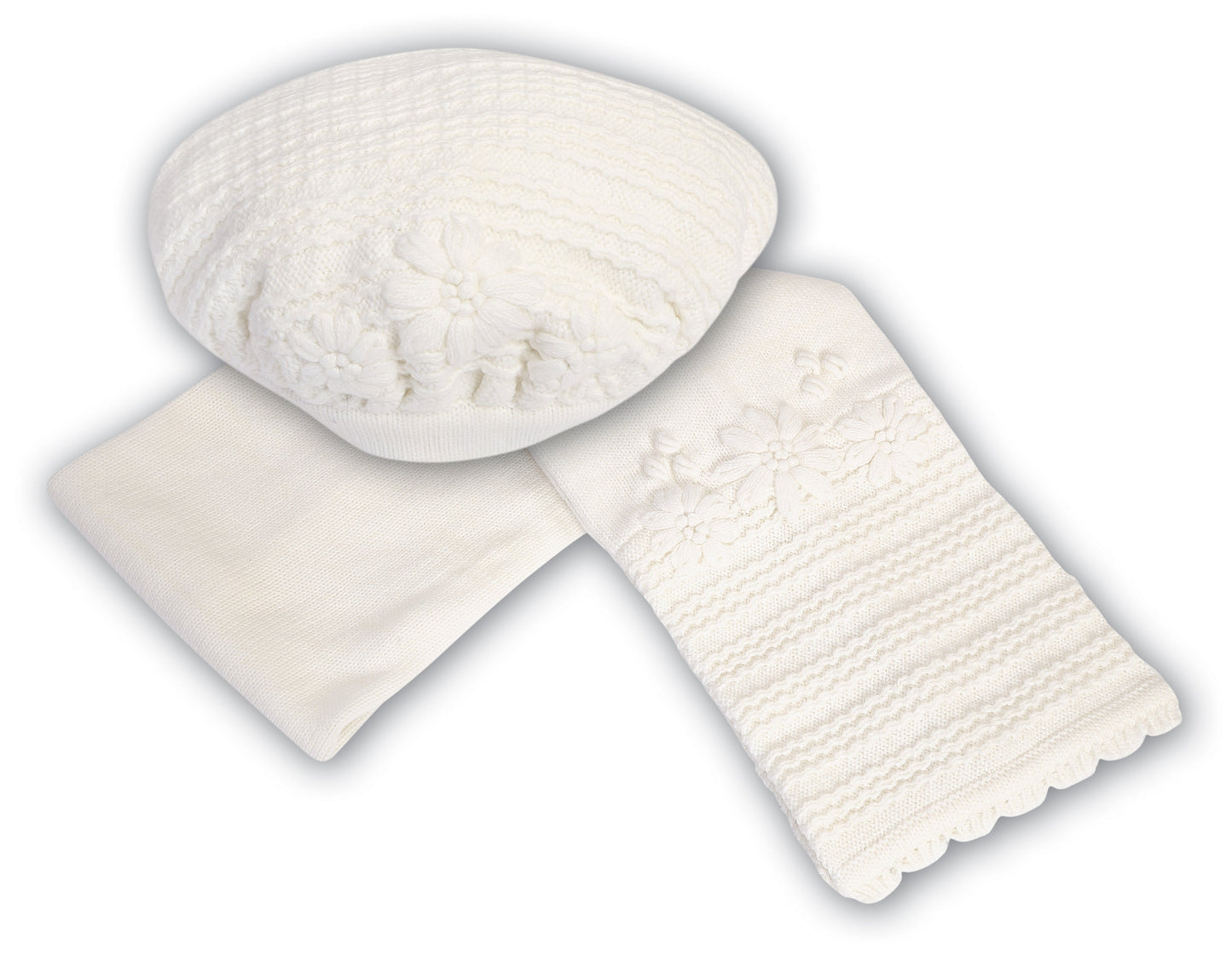 Sarah Louise Ivory Floral Knitted Beret & Scarf Set - Rose & Albert