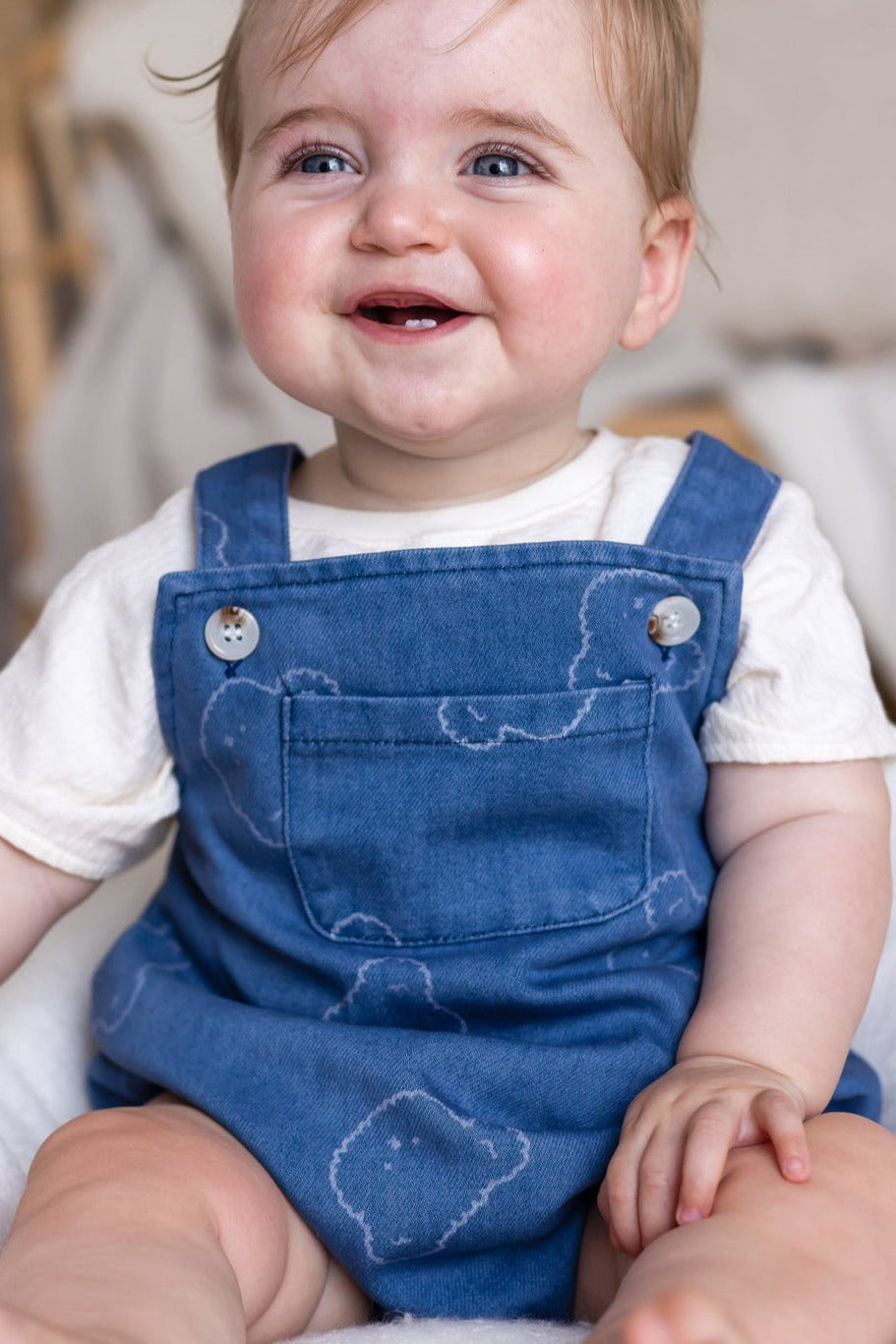 Baby Embroidered Bear Denim Dungarees