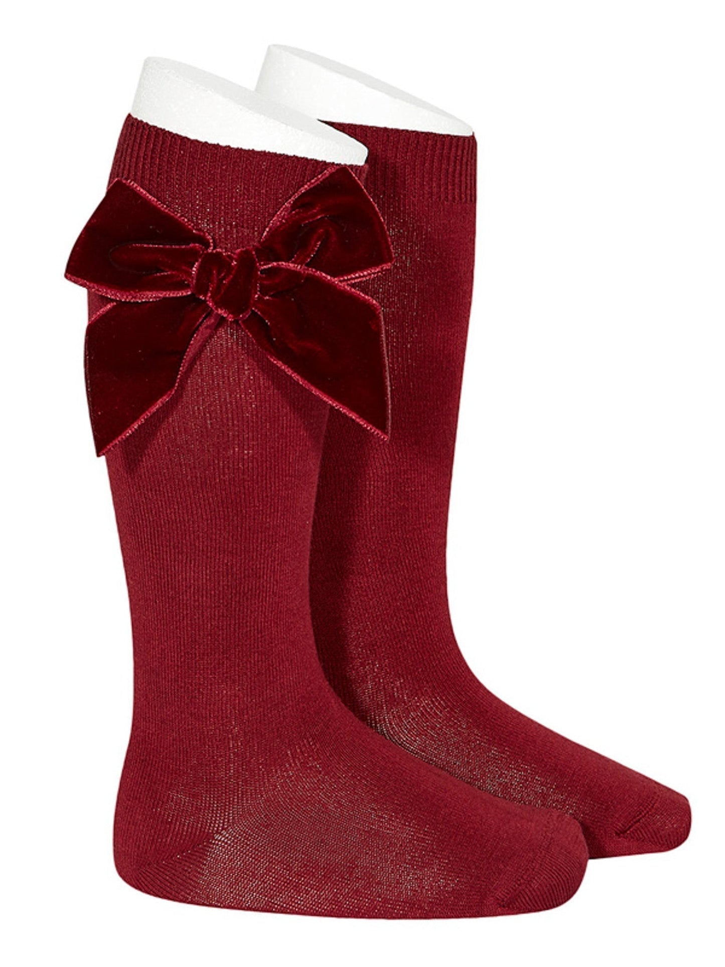 Condor burgundy velvet bow knee socks - Rose & Albert