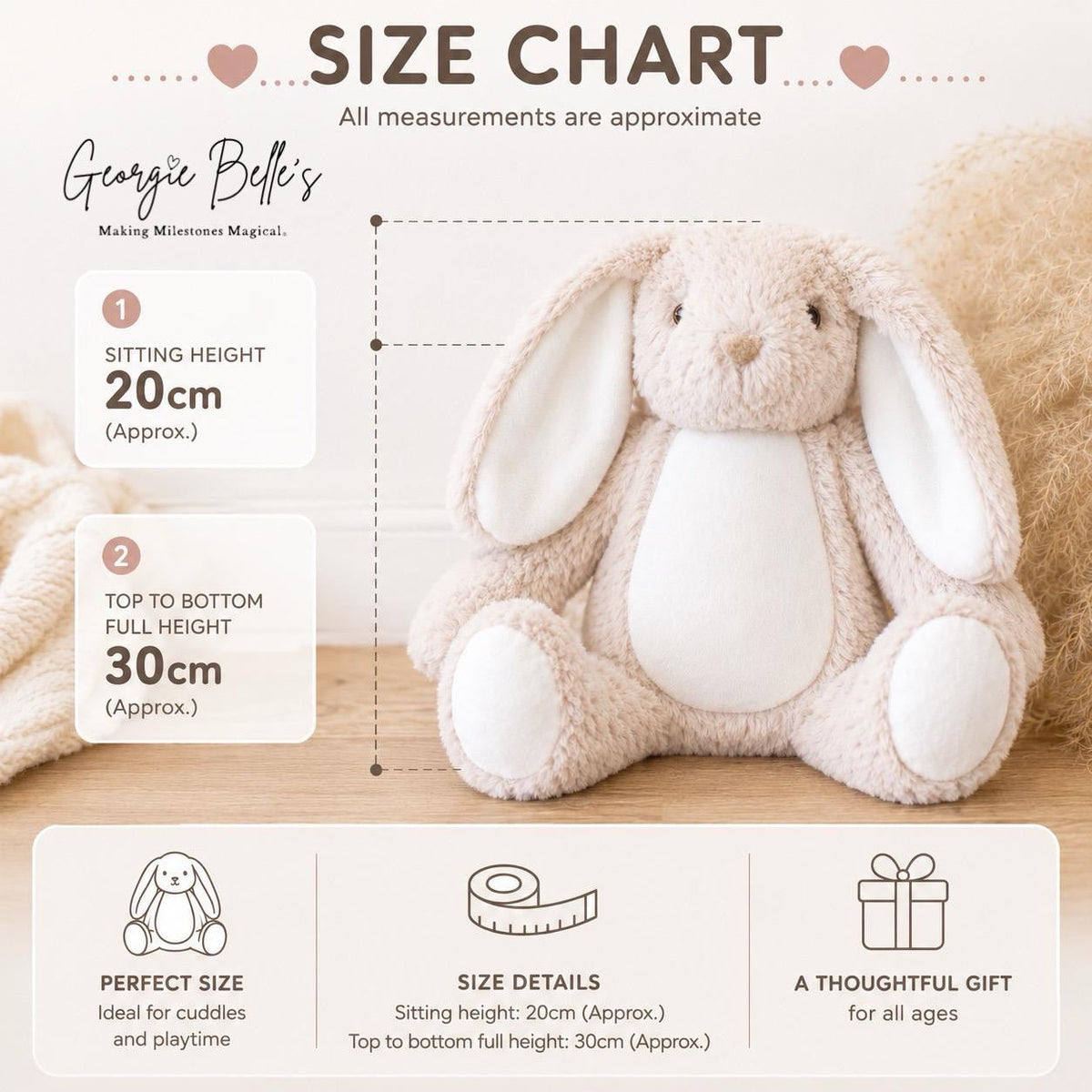 Personalised Baby Boy Bunny Soft Toy | Personalised Baby Gift - Beige Initial Design