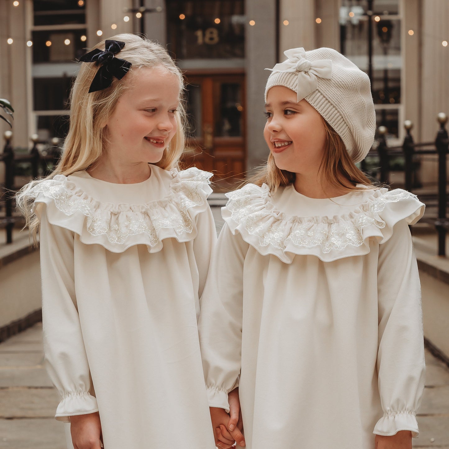 'Eve' Ivory velvet & gold lace dress - Rose & Albert