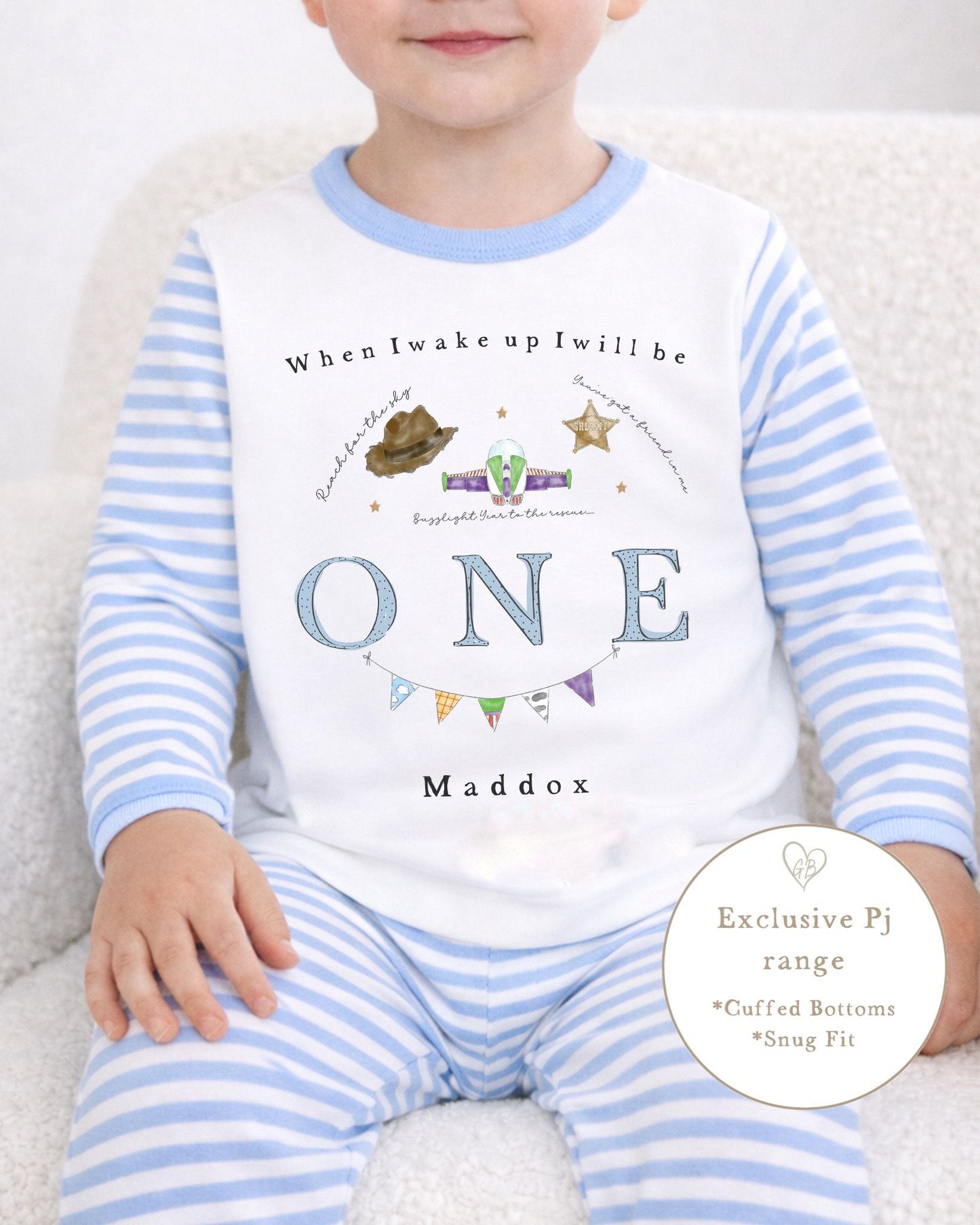 Personalised Stripe Birthday Pyjamas Cowboy Design