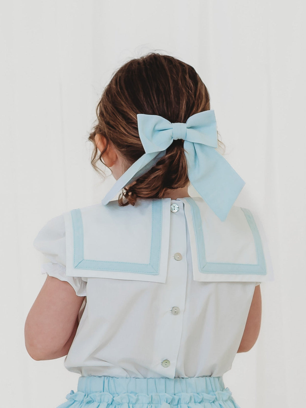 Mint green chambray hair bow - Rose & Albert