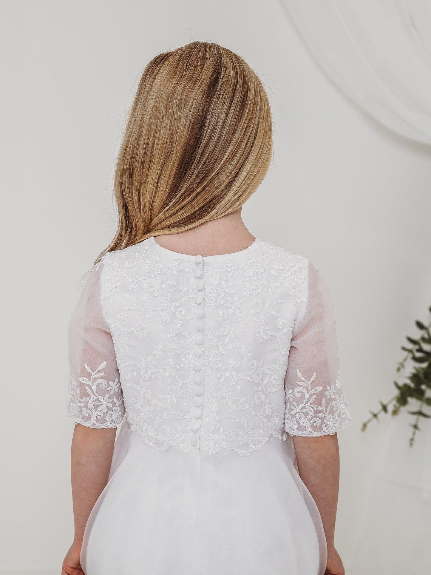 'Ava' White Embroidered Organza Communion Dress - Rose & Albert