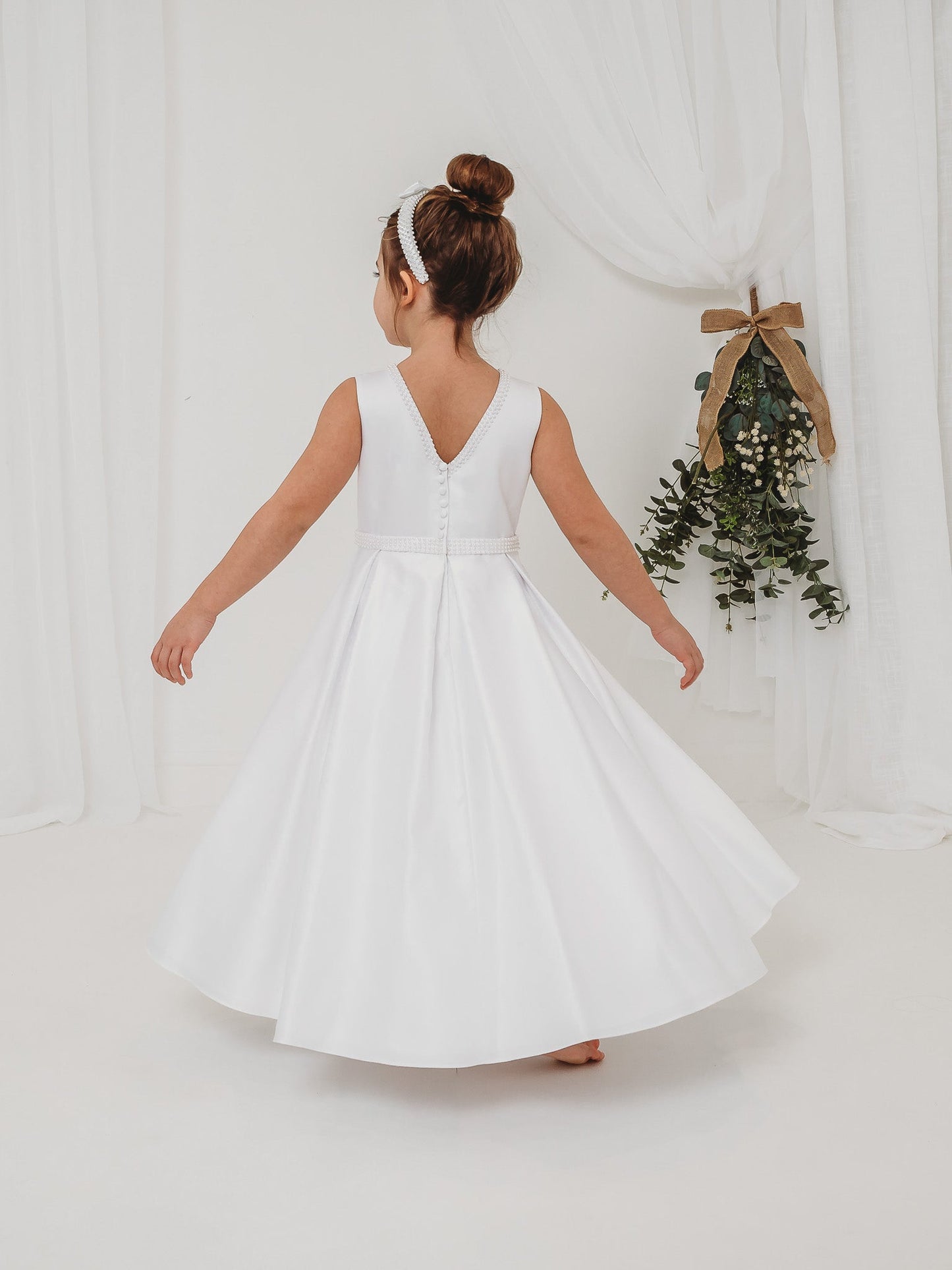 'Delphine' White Pearl Bolero Communion Dress - Rose & Albert