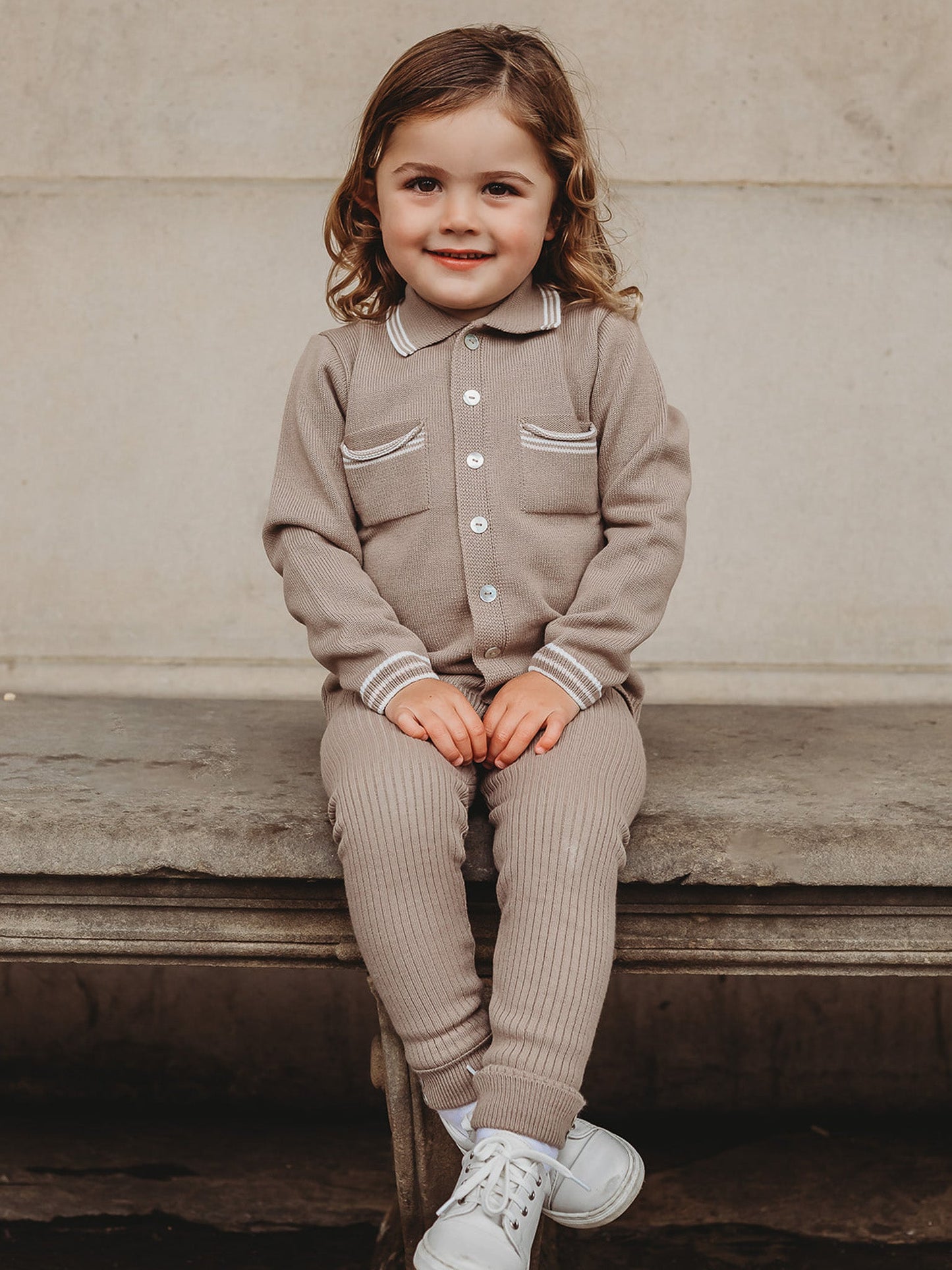'Buttoned Up' Mocha knitted cardigan & legging set - Rose & Albert