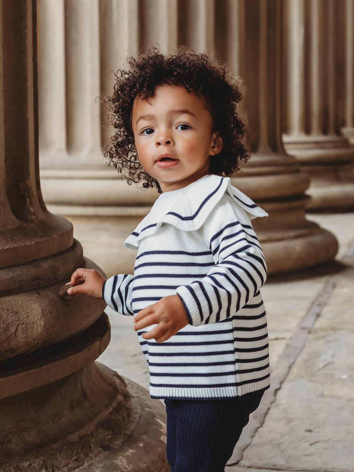 'Alfred' Navy Stripe Sailor Collar top & legging set - Rose & Albert