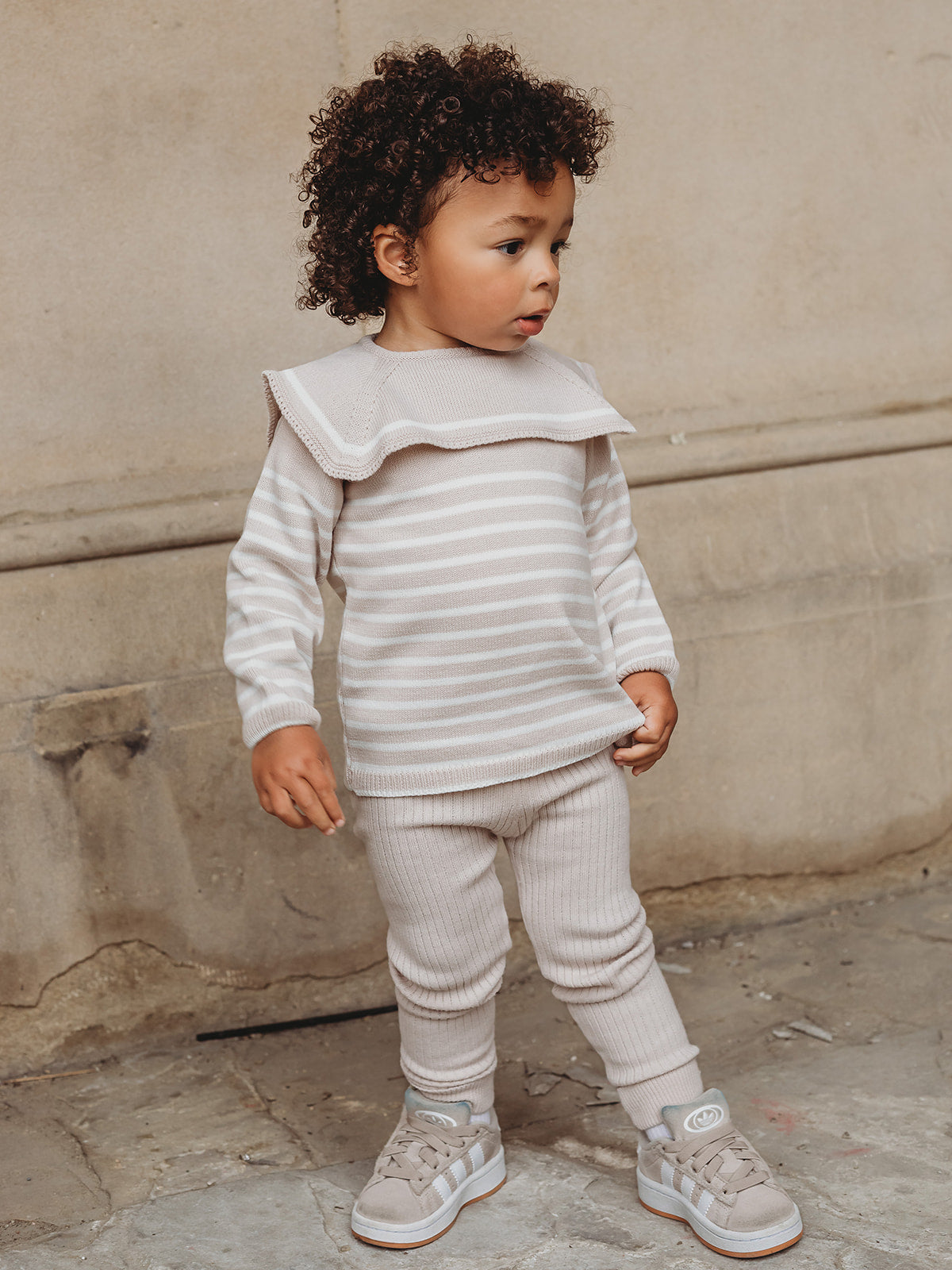'Maxwell' Beige Stripe Sailor Collar knitted top & legging set - Rose & Albert