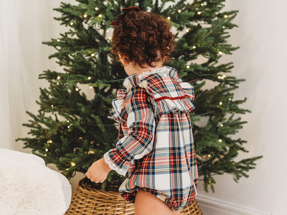 Noelle Tartan Romper with Burgundy Trim - Rose & Albert