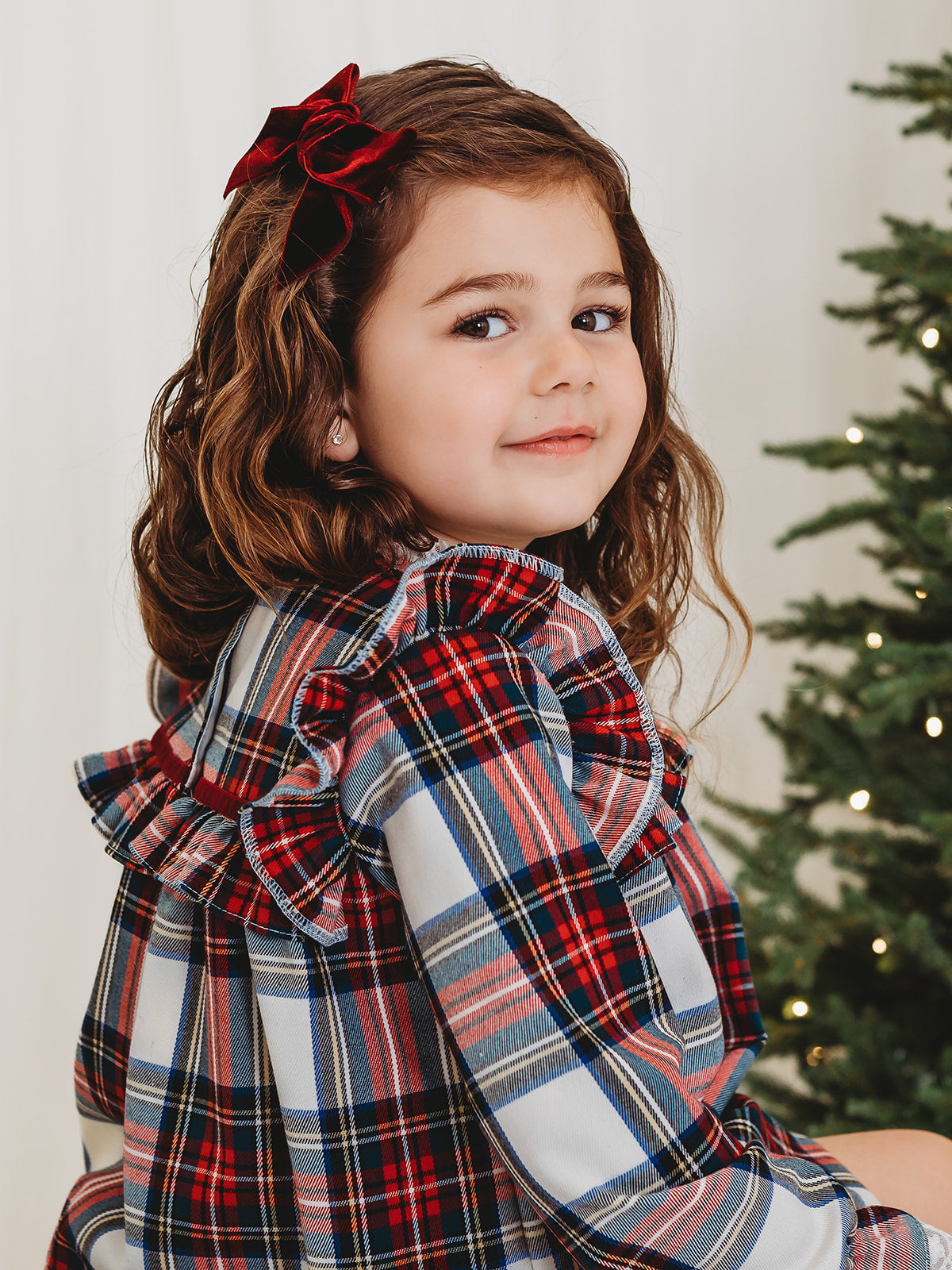 Noelle Tartan Dress with Burgundy Trim