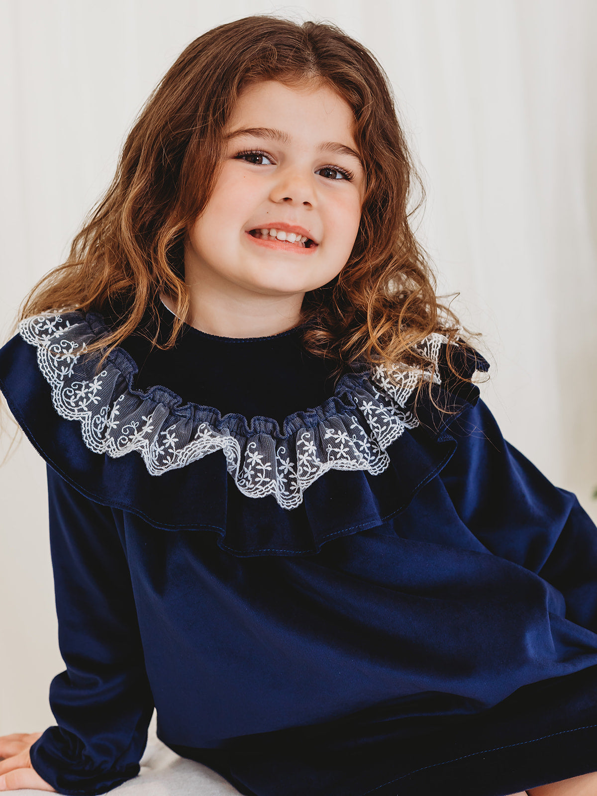 Evie Navy velvet & lace dress - Rose & Albert