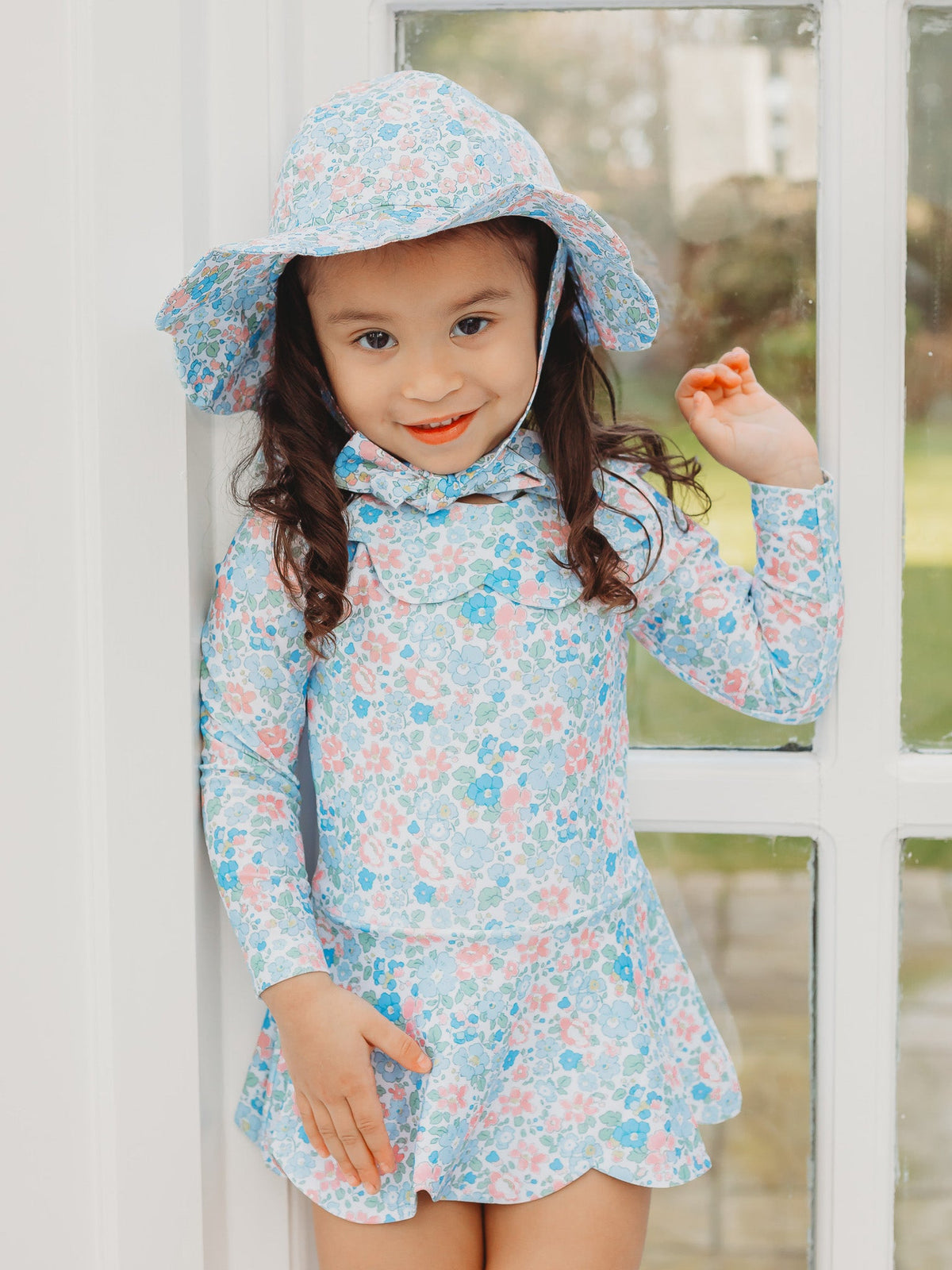 'Betsy' petal collar long sleeved skirted swimsuit - Rose & Albert