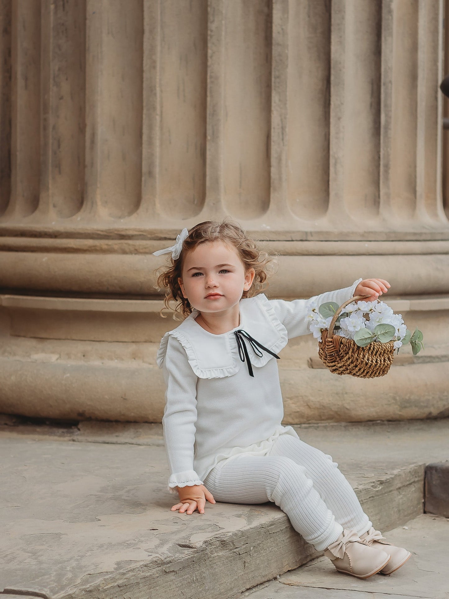 'Olive' ivory knitted suit with bib collar - Rose & Albert
