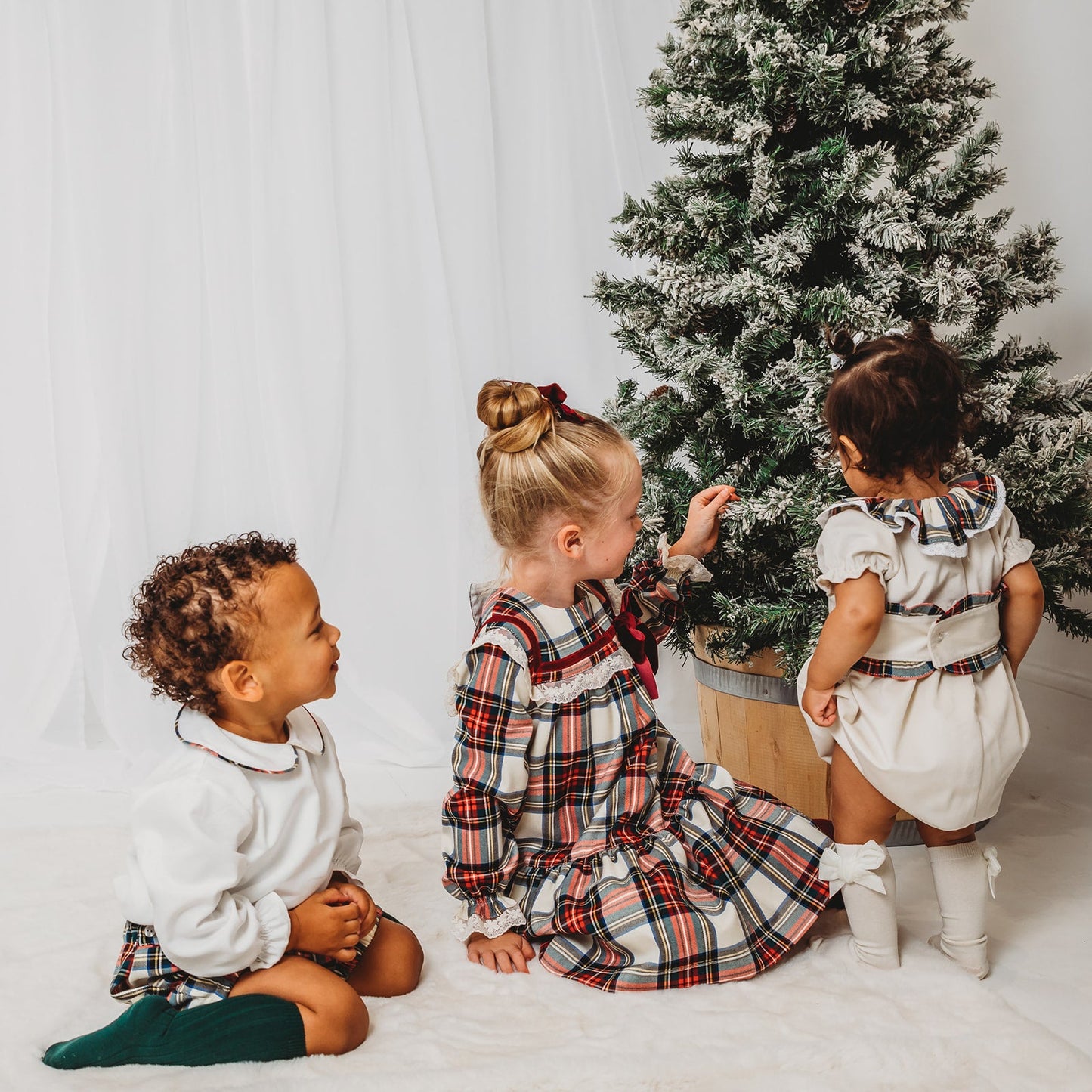 'Noelle' Tartan Dress with Burgundy Bow - Rose & Albert