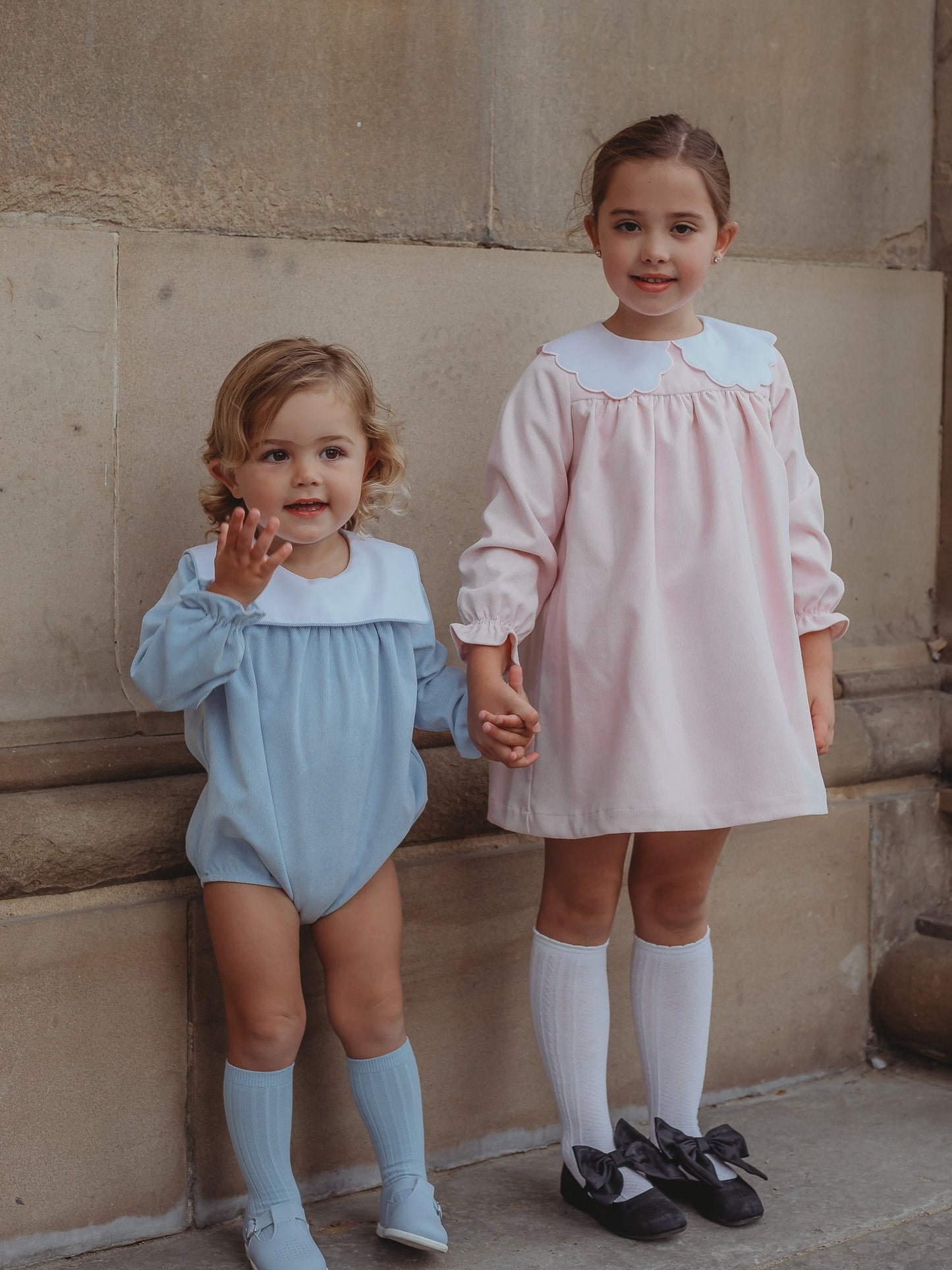 'Kitty' pink scallop collar babycord dress - Rose & Albert