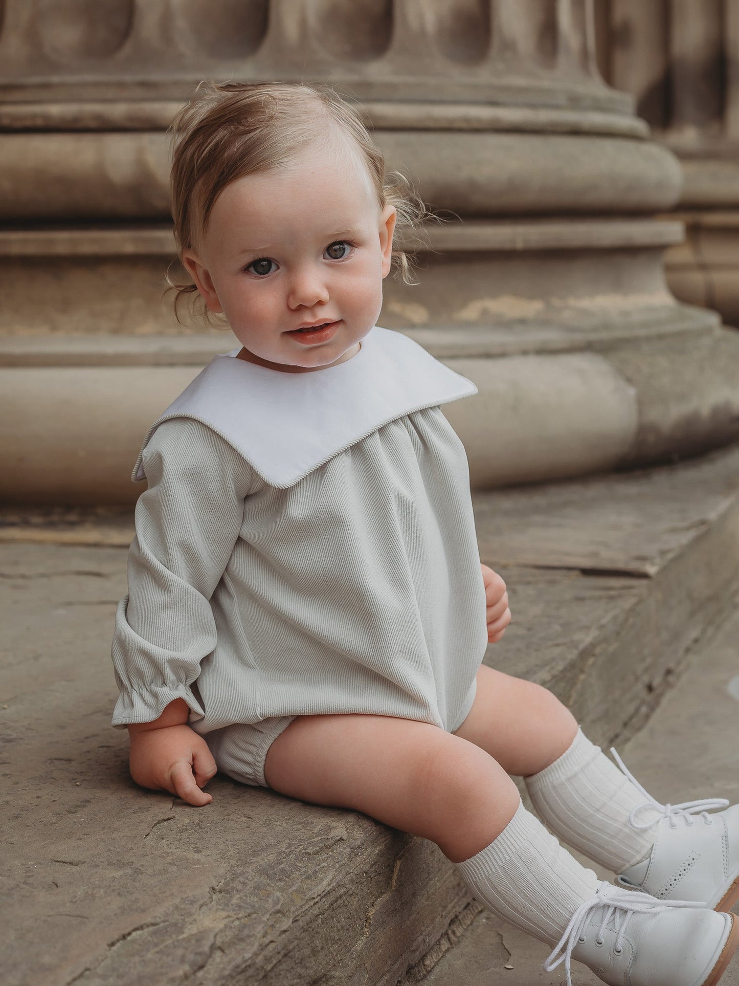 Charles' Babycord Sailor Collar Romper in Beige