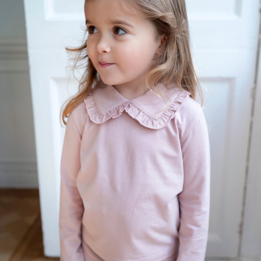 Cotton Frill Collar Top - Dusky Pink