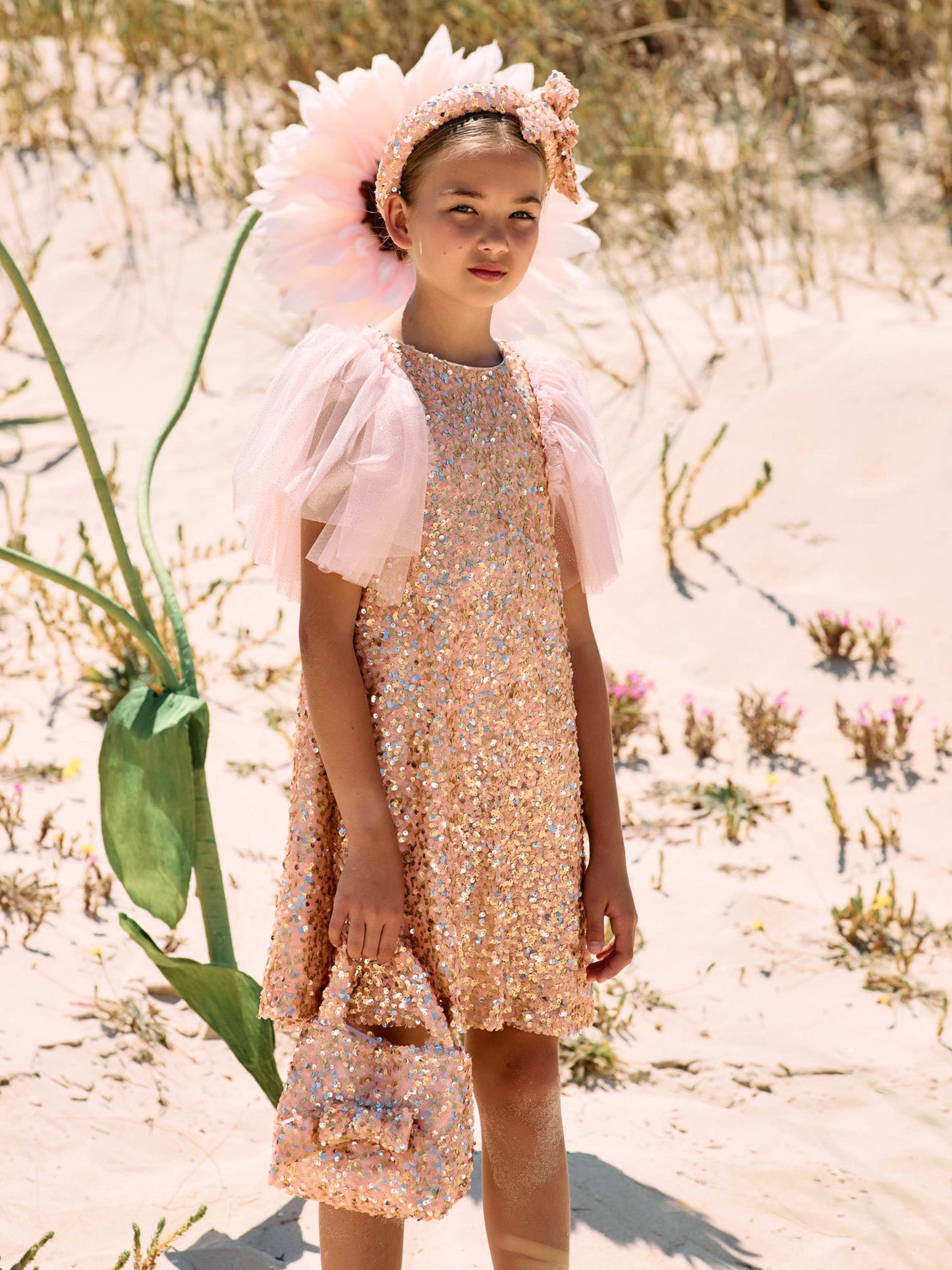 Patachou gold & pink sequin & tulle dress