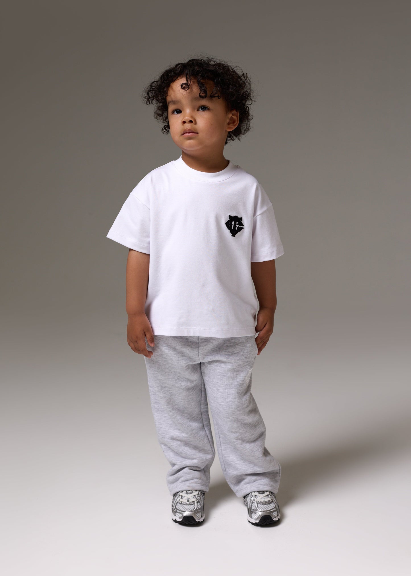 Kids Monogram Emblem Applique Joggers Marl in Grey