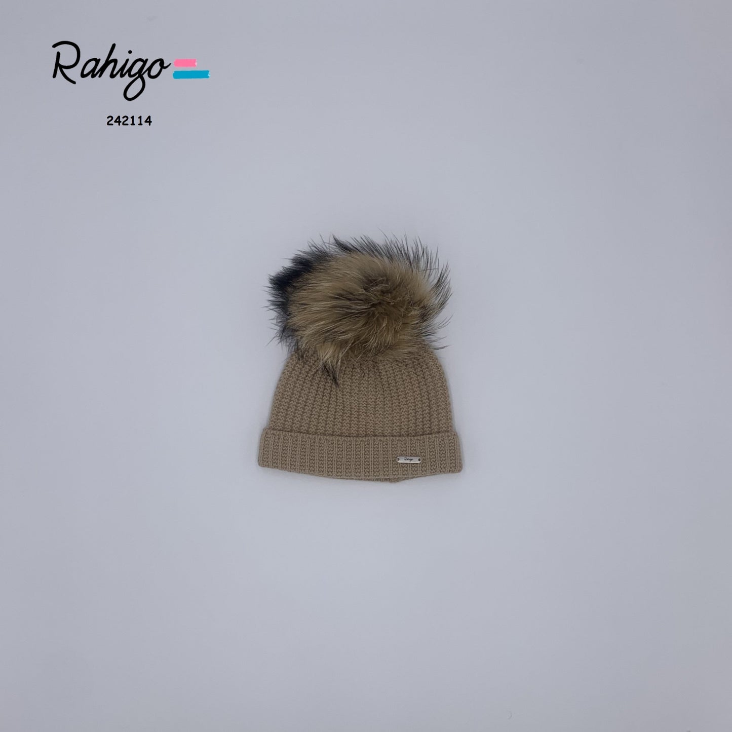 Rahigo camel knitted pom pom hat