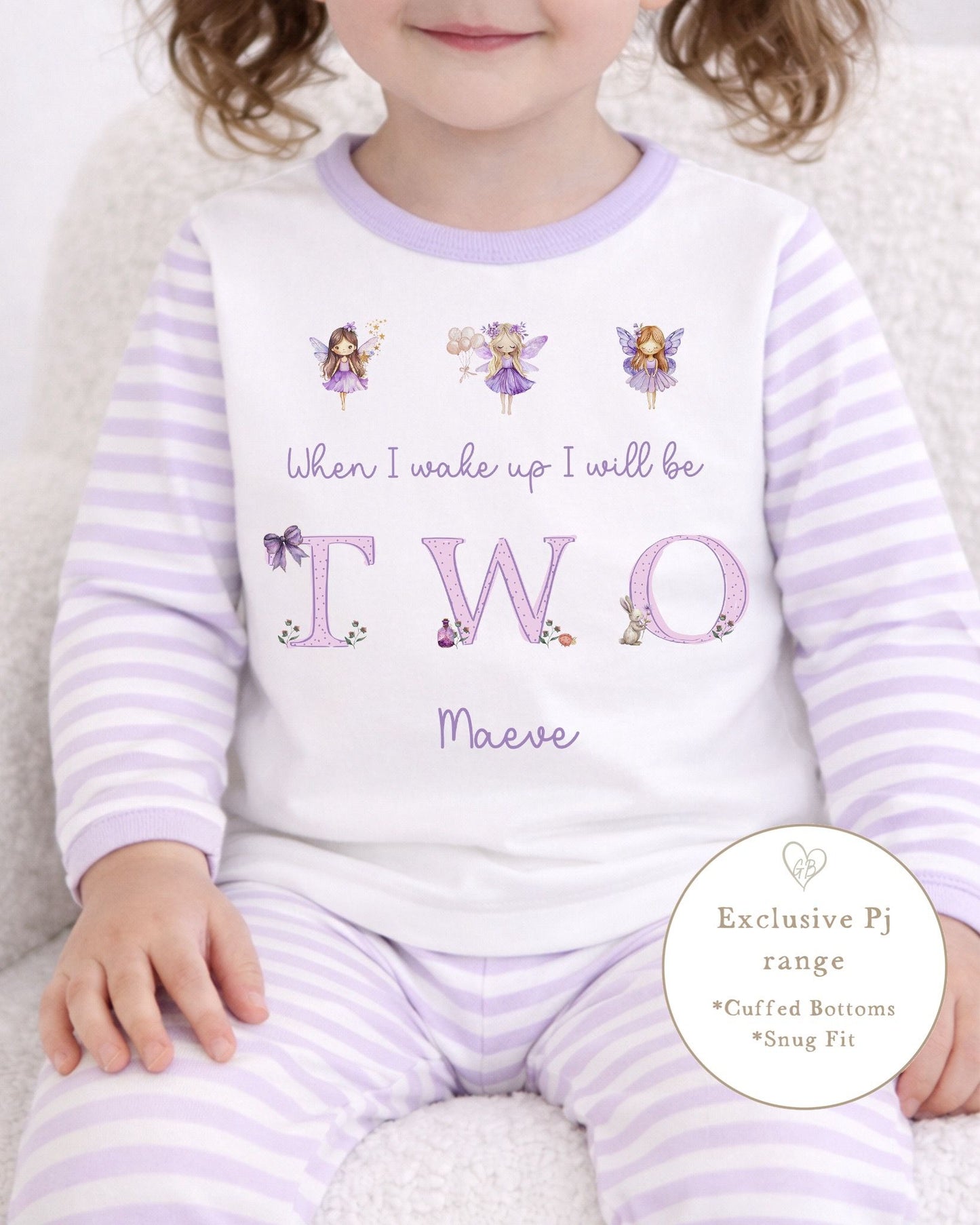 Personalised Lilac Stripe Birthday Pyjamas - Fairy Word Design