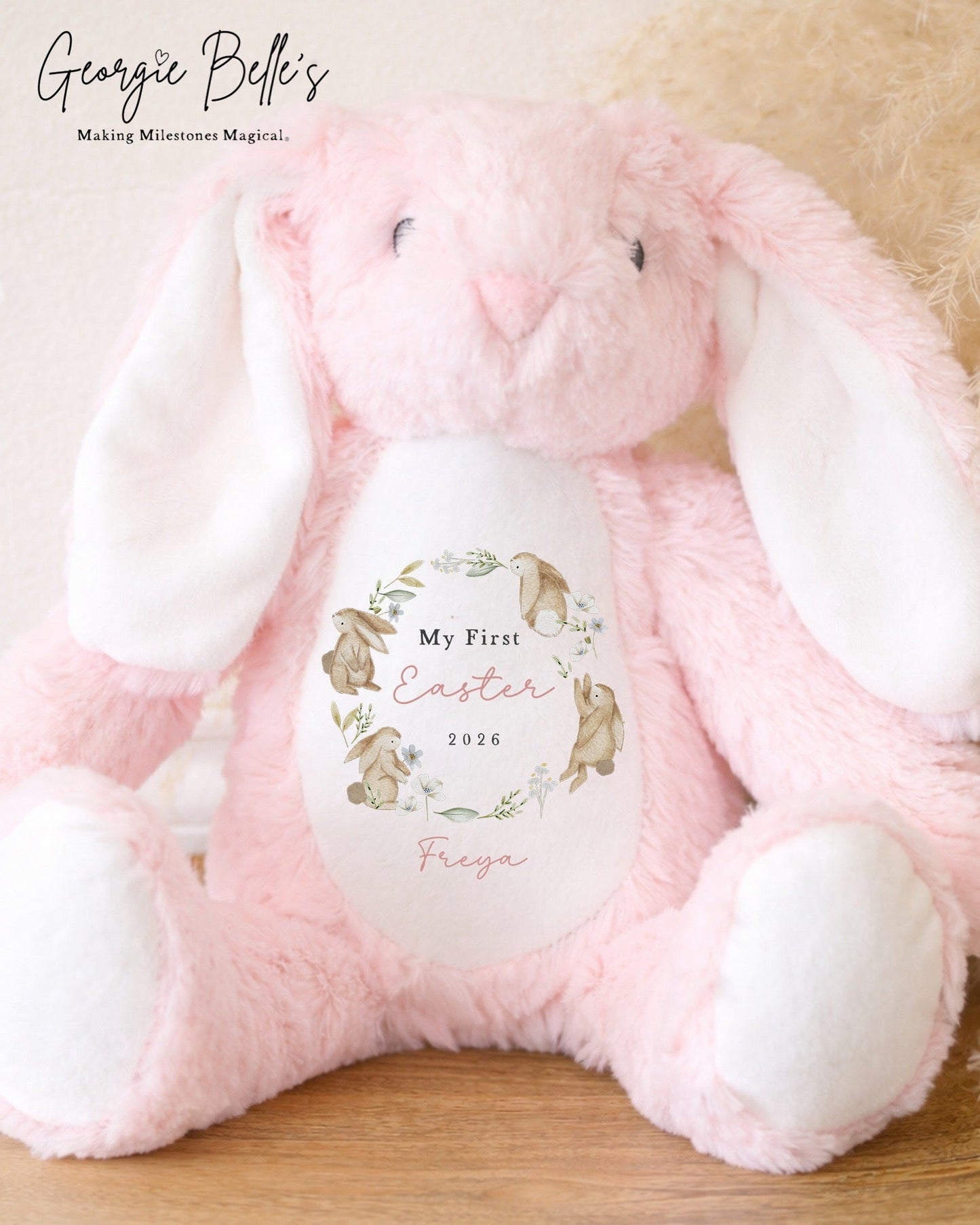 Personalised Pink Easter Bunny Soft Toy - First Easter Design