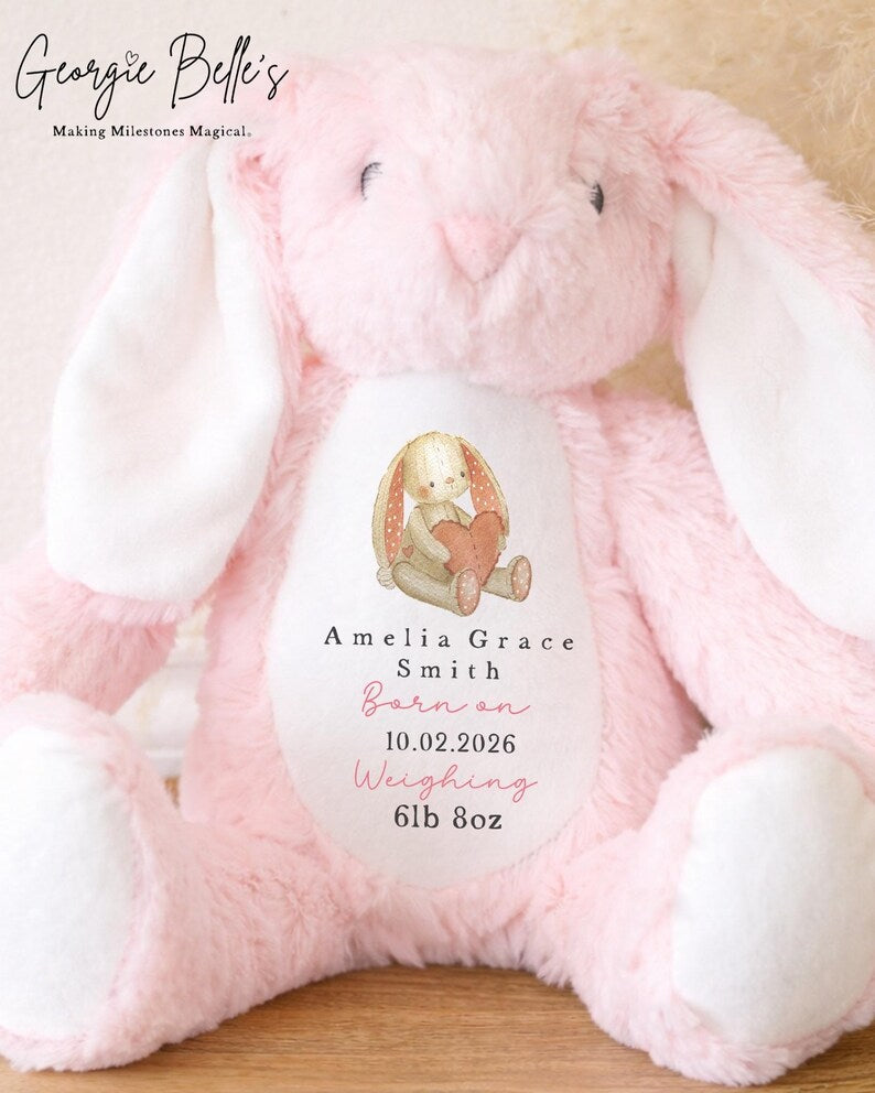 Personalised Birth Detail Blue Bunny Soft Toy