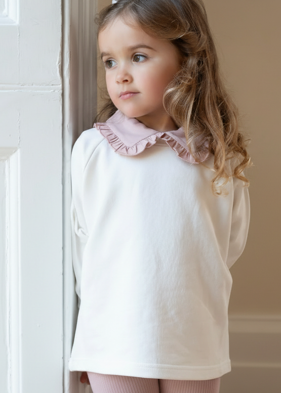 Cotton Frill Collar Top in Pink