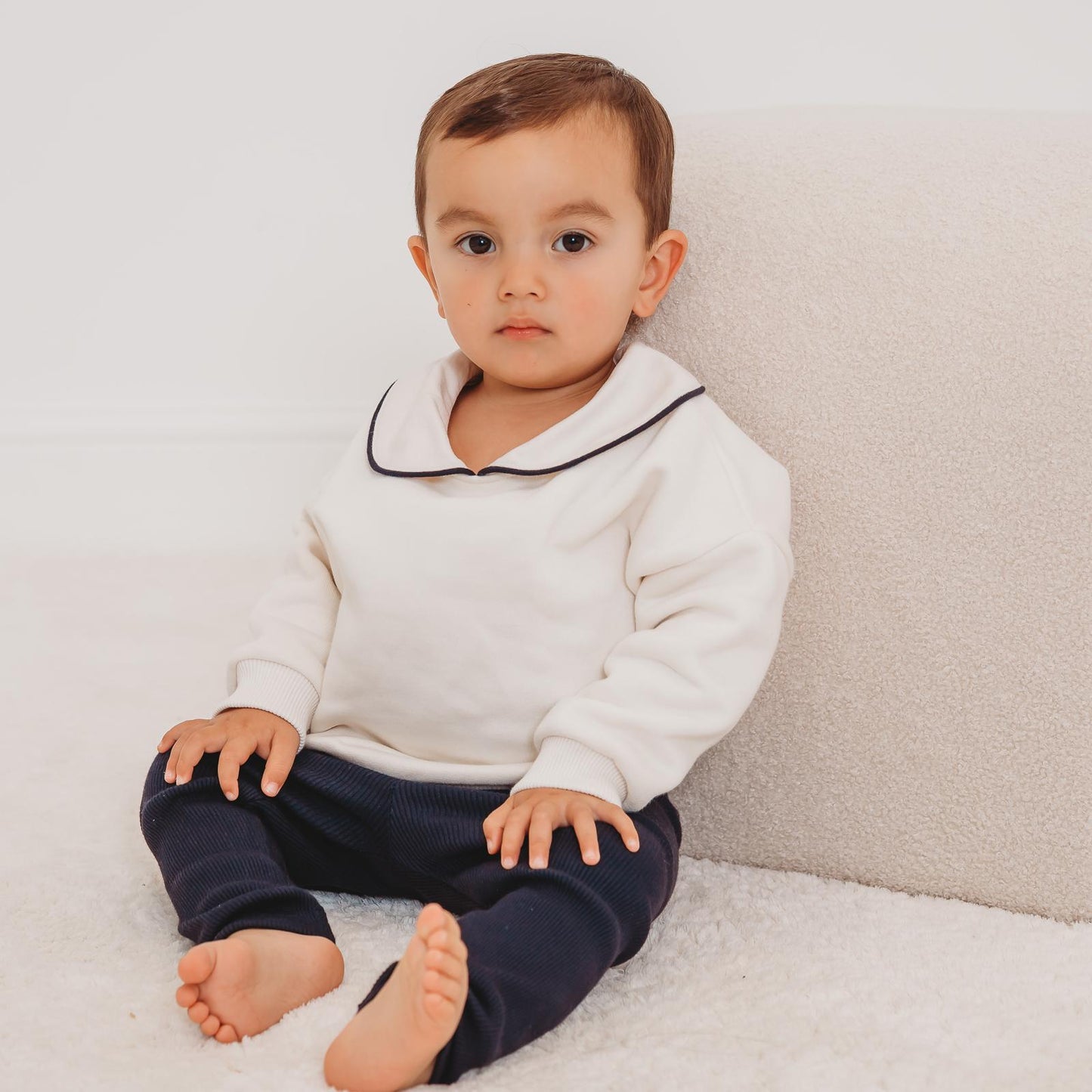 'Ari' Ivory peter pan collar sweatshirt & navy ribbed legging set - Rose & Albert