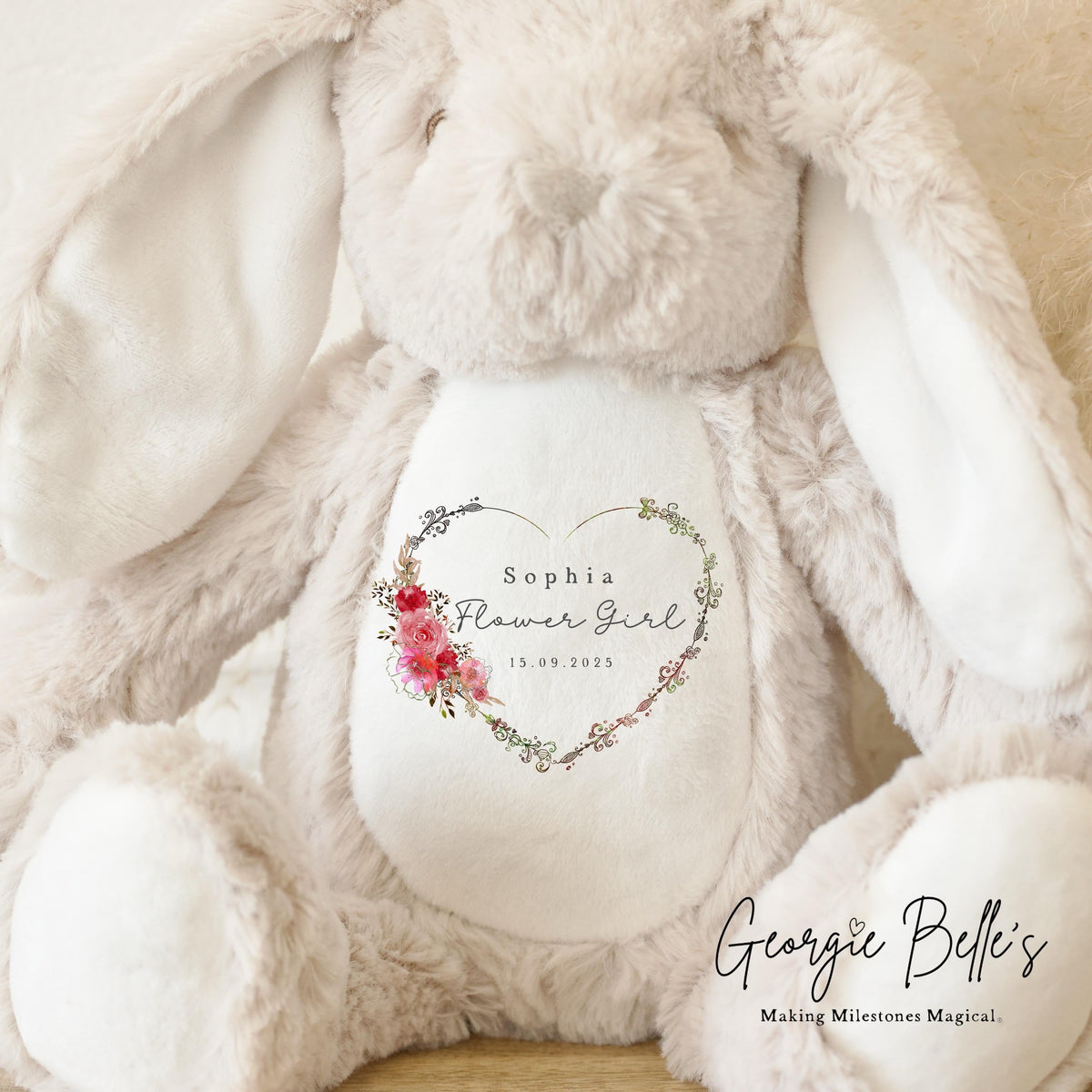 Personalised Flower Girl Bunny - Heart Wreath Design