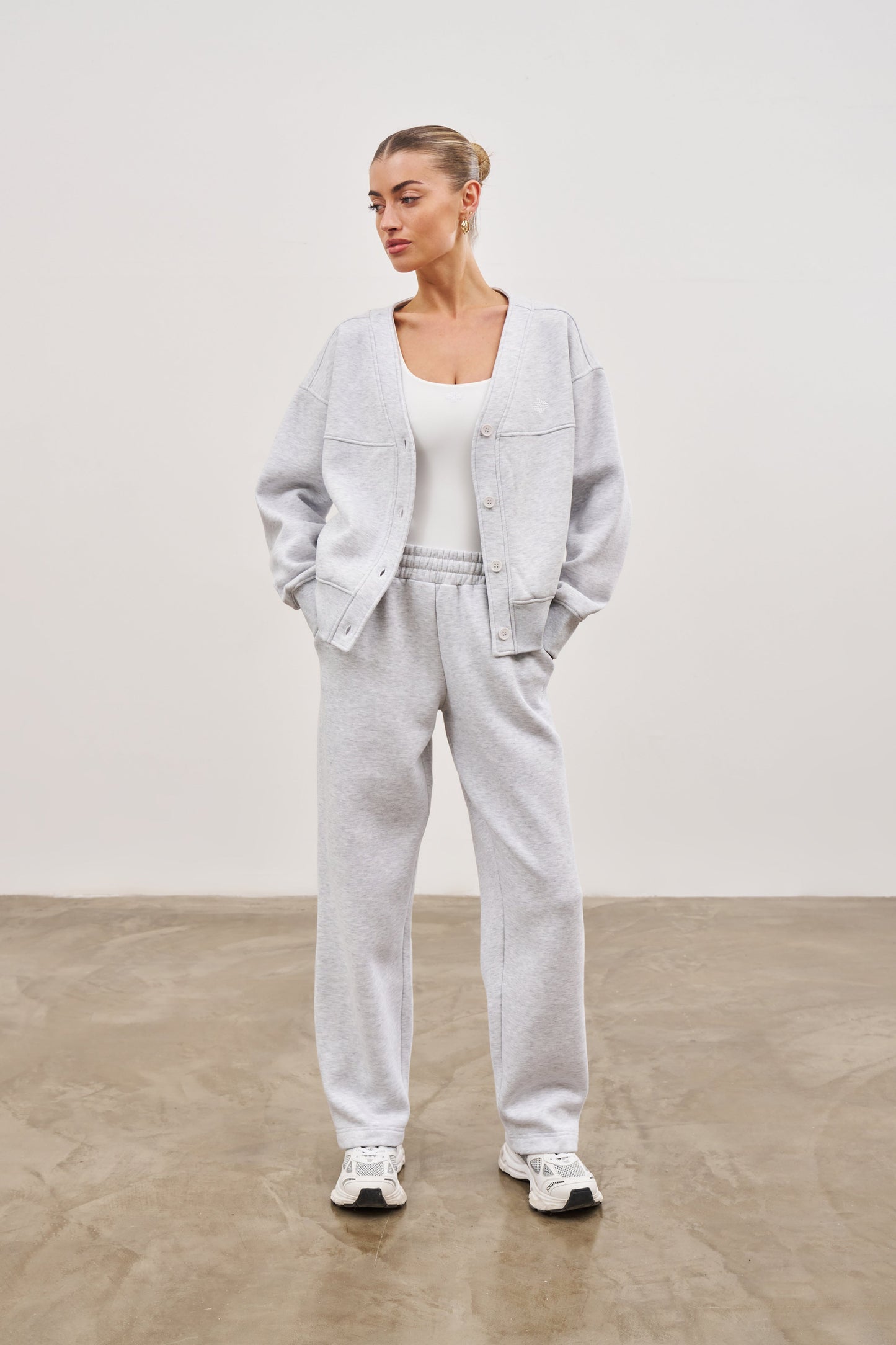 OVERSIZED JERSEY CARDIGAN - GREY MARL