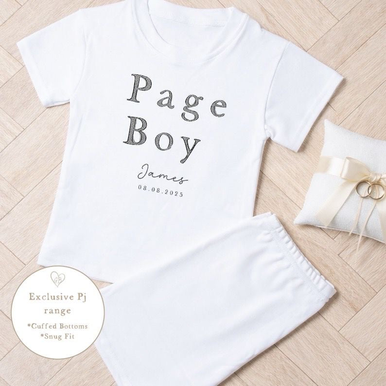 Personalised Page Boy Short Set Pyjamas Word Page Boy Design in Grey
