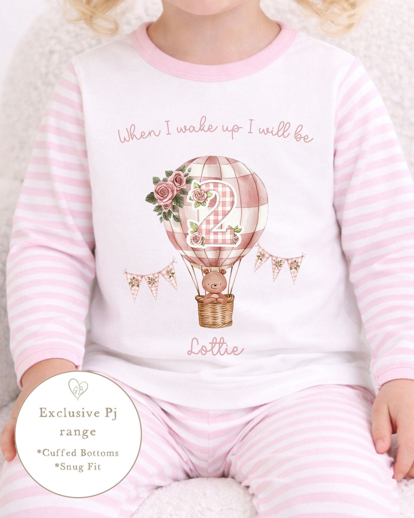 Personalised Stripe Birthday Pyjamas Classic Hot Air Balloon Design