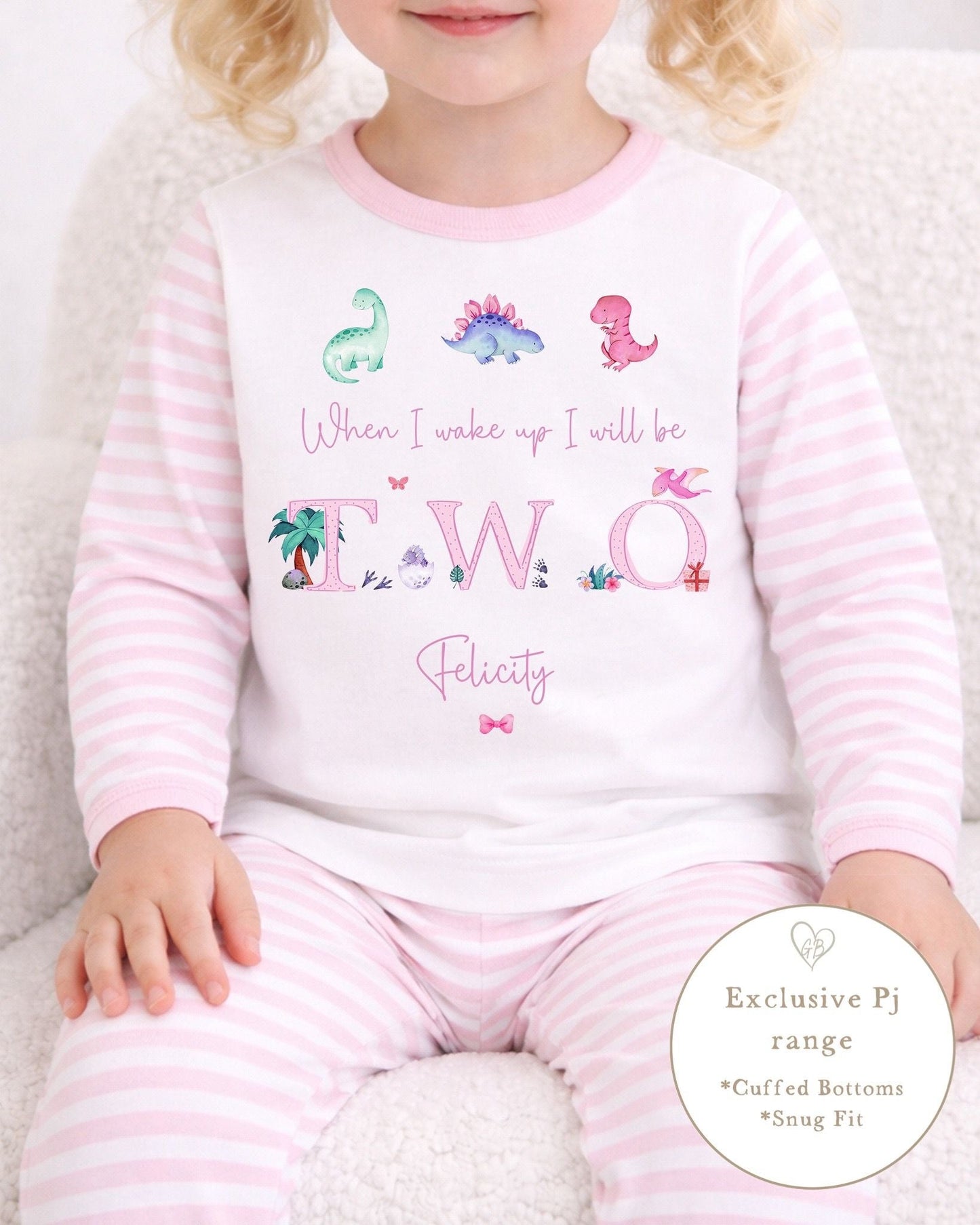 Personalised Stripe Birthday Pyjamas Dino Word Design