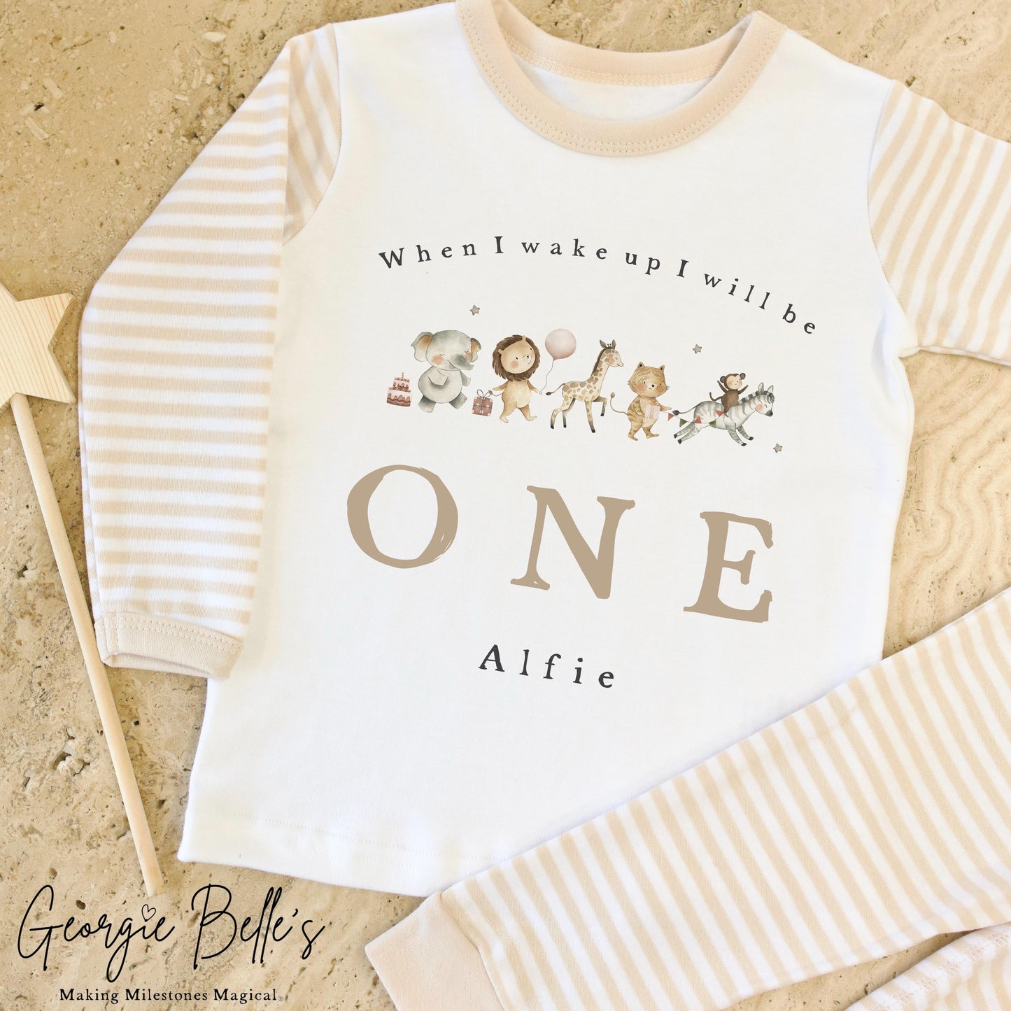 Personalised Stripe Birthday Pyjamas Animal Parade Design