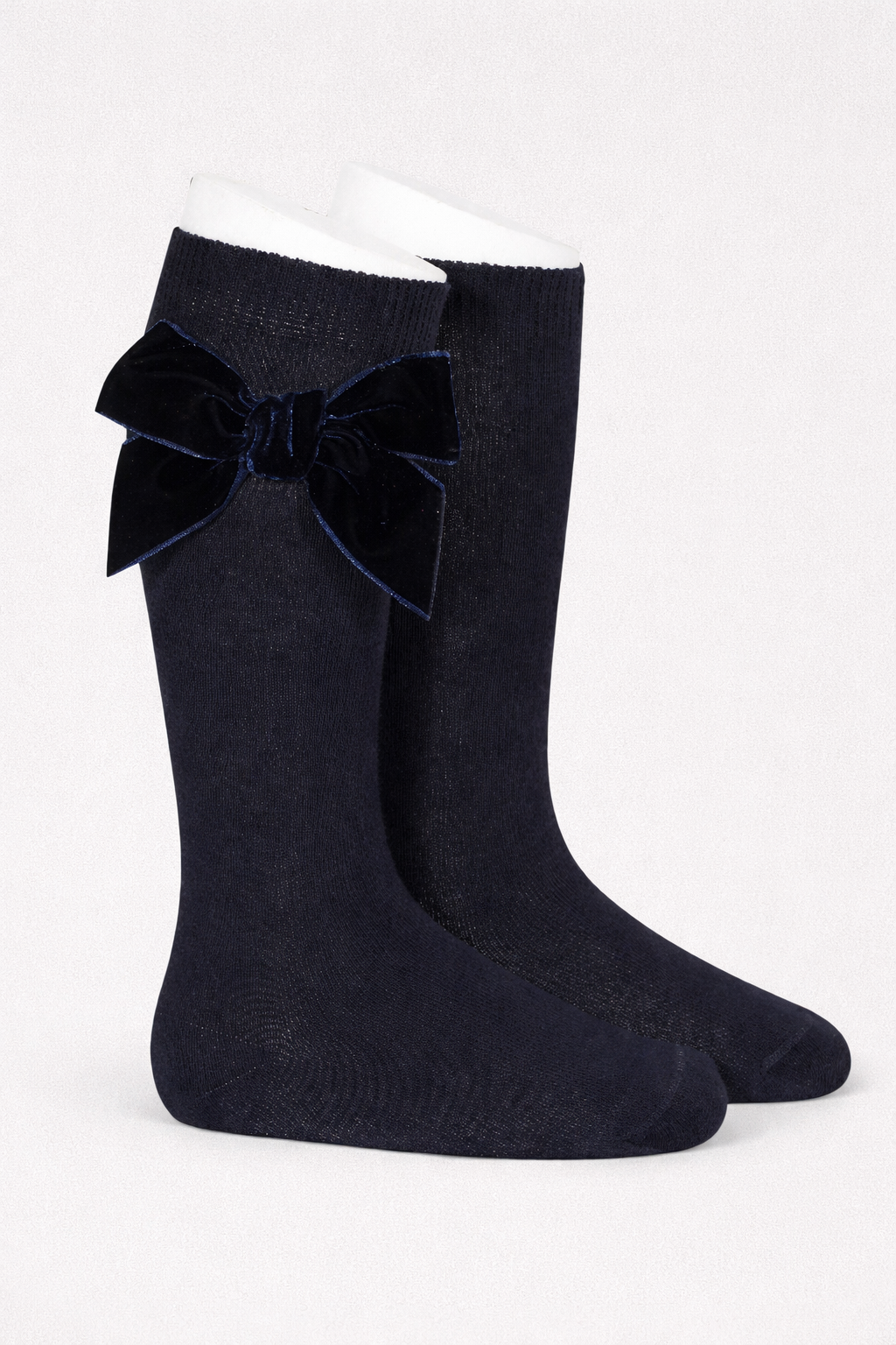 Condor navy velvet bow knee socks
