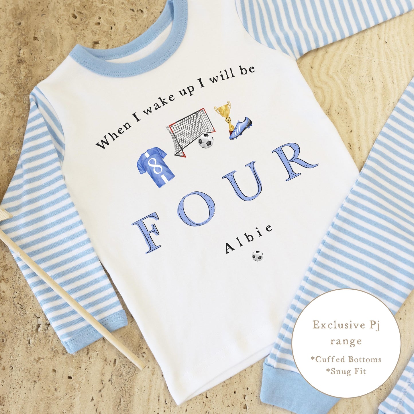 Personalised Stripe Birthday Pyjamas Football Design