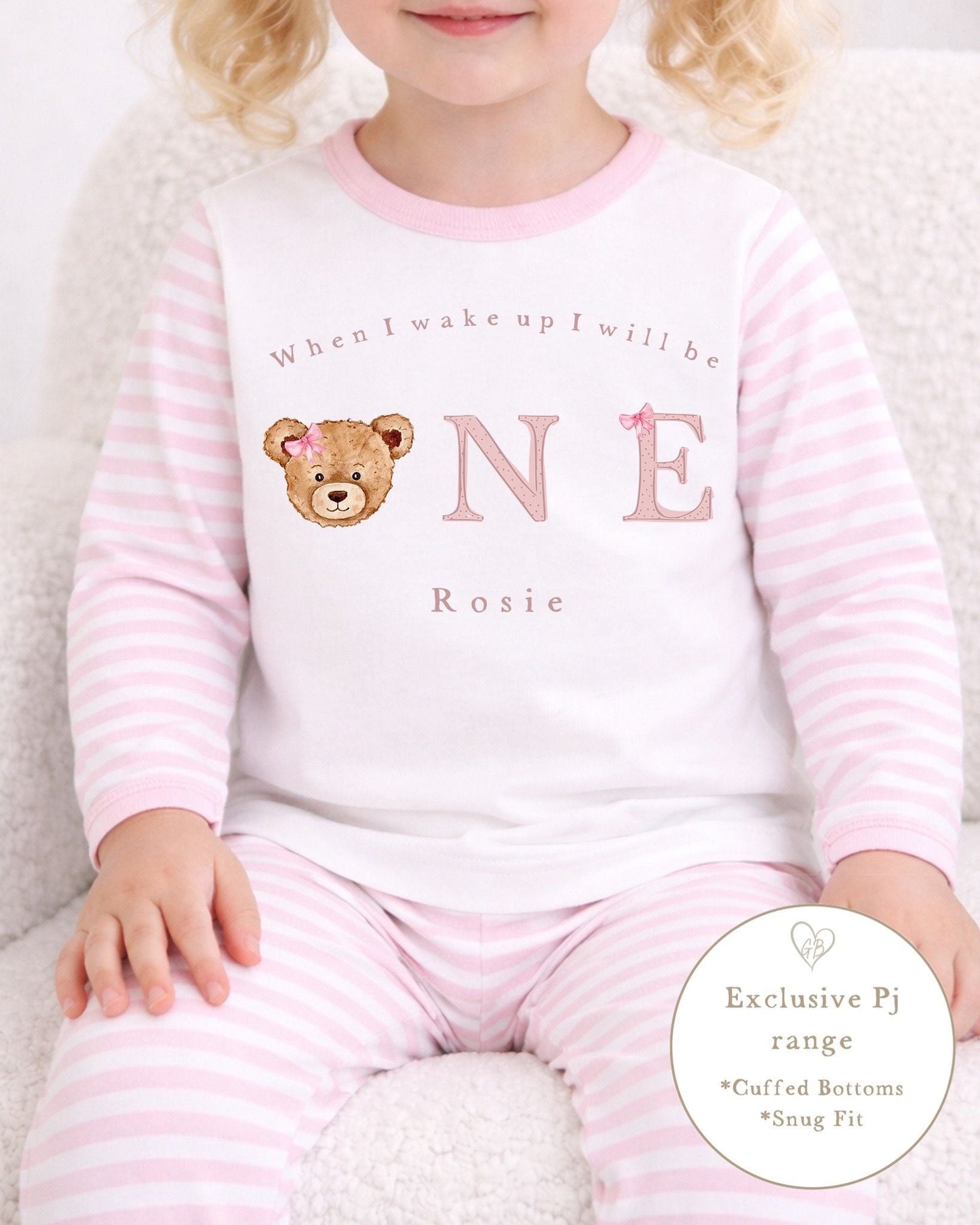Personalised Stripe Birthday Pyjamas Bear Face Design