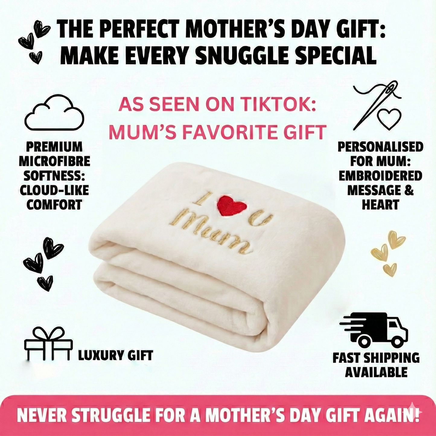 Mother's Day Personalised Microfibre Sofa Blanket Throw for Mum/mummy Custom Name Embroidered Super Soft Luxury Cozy Couch & Bed Throw Gift Boxed in Tissue Paper Perfect Mum/new Mum/nana Gift 120x160cm, 460gsm Machine Washable Made in Uk