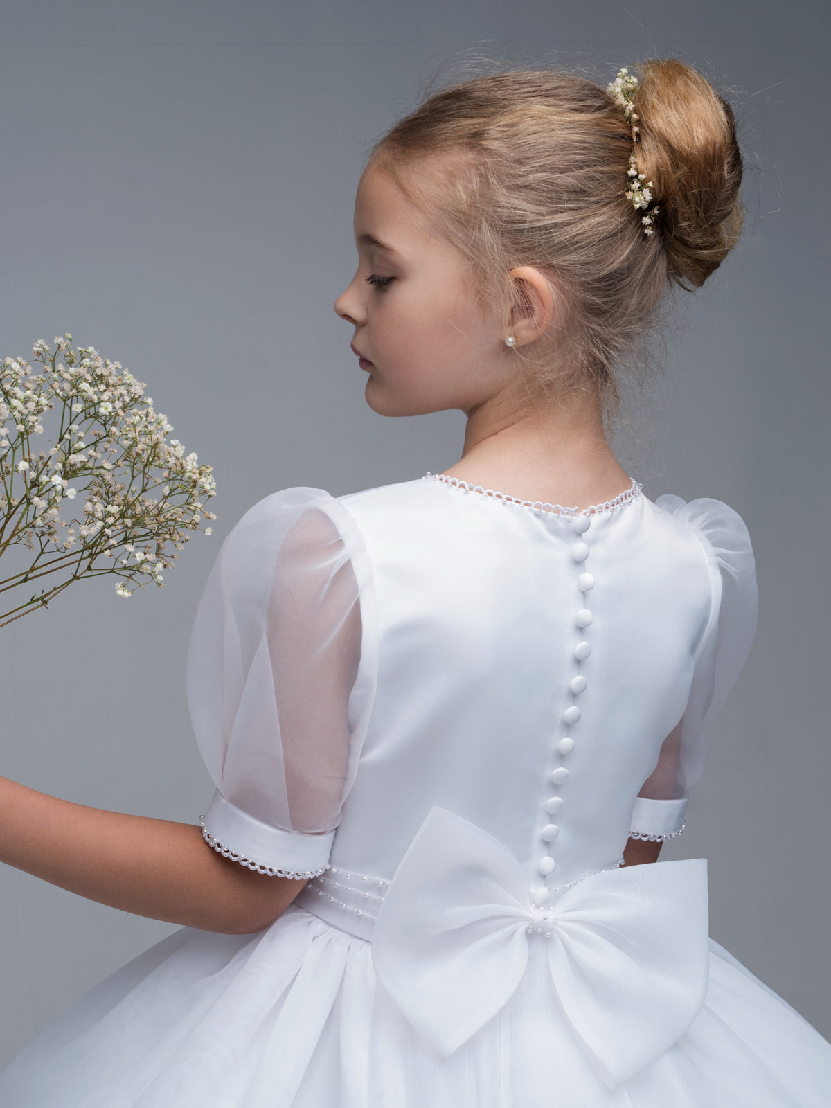 'Genevieve' White Organza Beaded Communion Dress - Rose & Albert