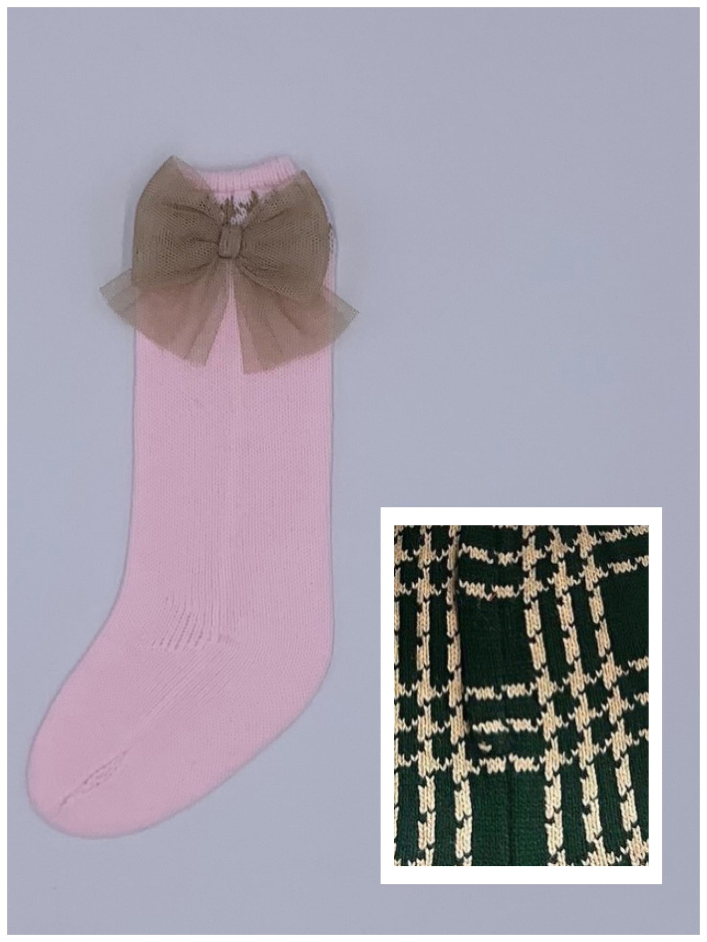 Rahigo Bottle Green Knitted Socks with Tulle Bow - Rose & Albert