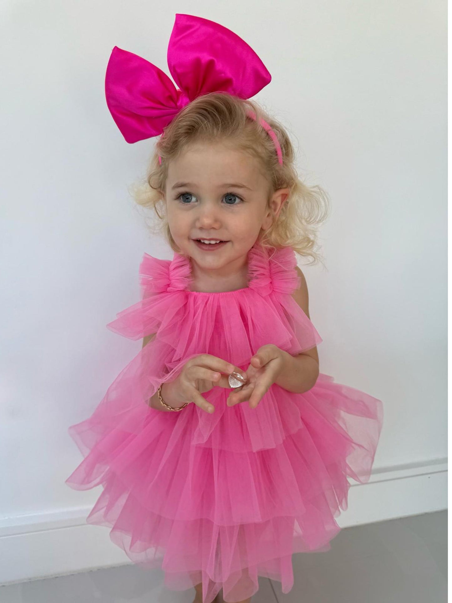 Lovella' Hot Tulle Romper in Pink