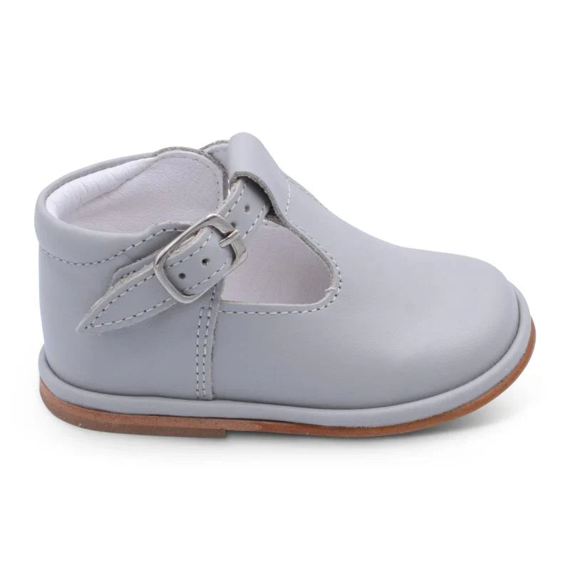 Borboleta Light Grey 'Fernando' T-Bar Leather Shoes - Rose & Albert