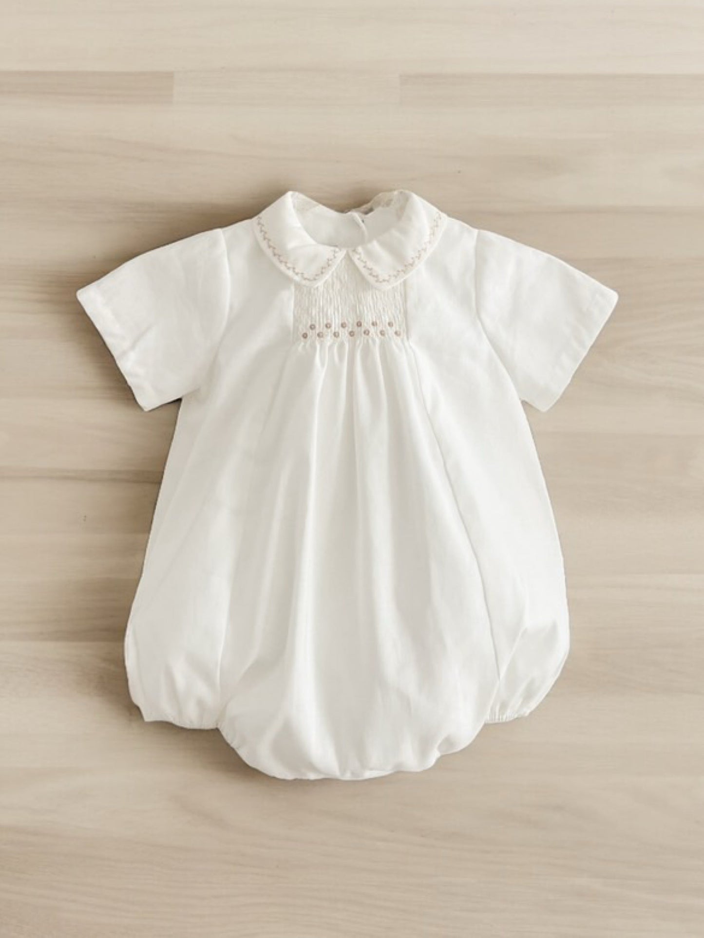 Fofettes white swiss dot peter pan collar romper - Rose & Albert