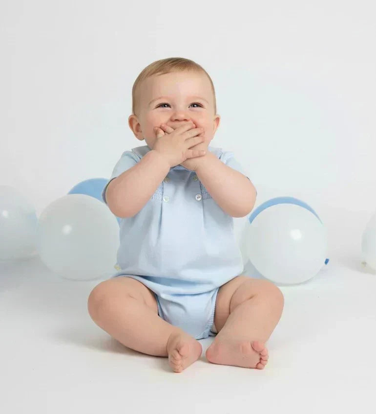 Pex Blue Smocked Cotton Romper - Rose & Albert