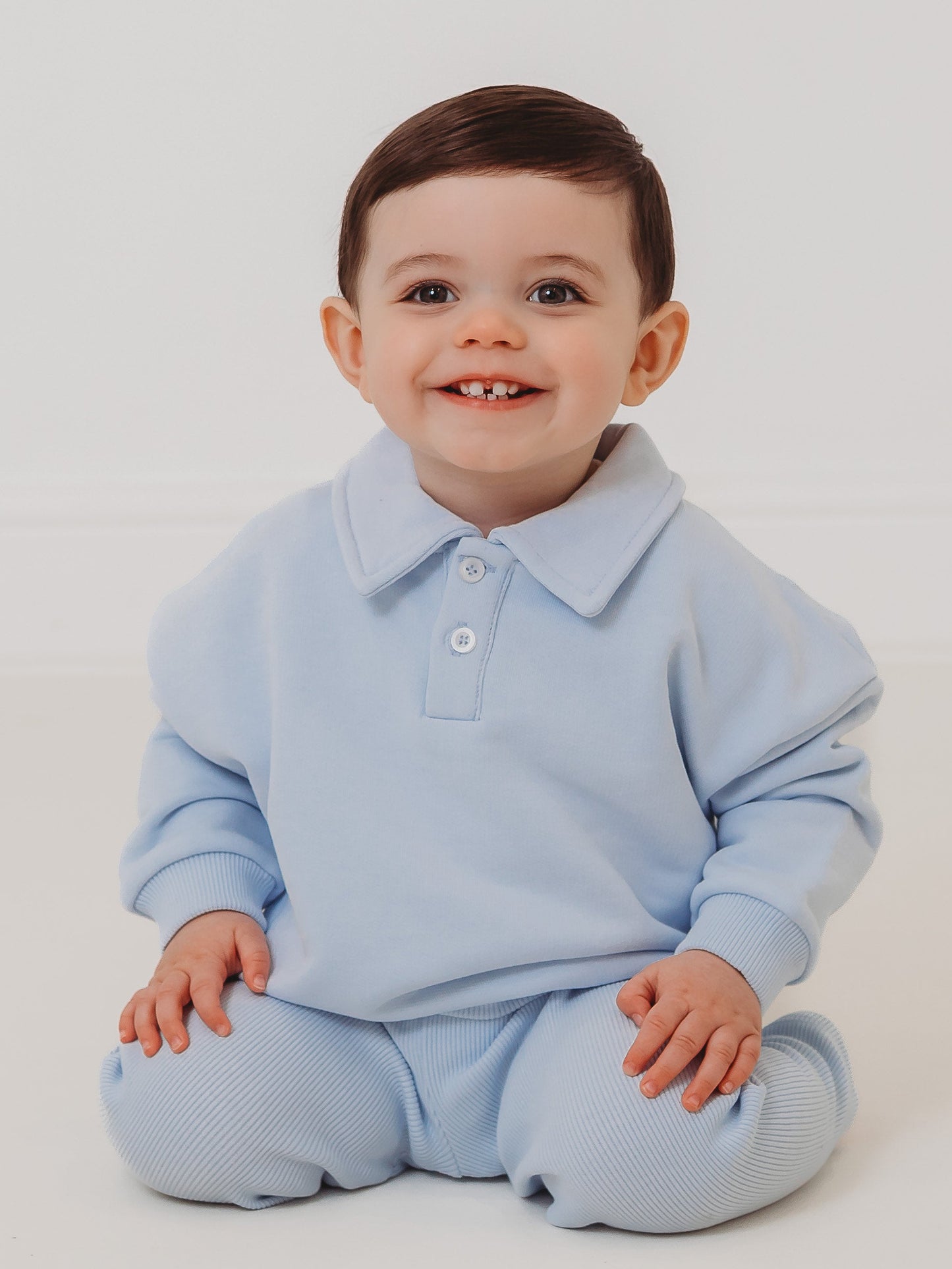 Ralphie blue polo collar top & ribbed legging set - Rose & Albert