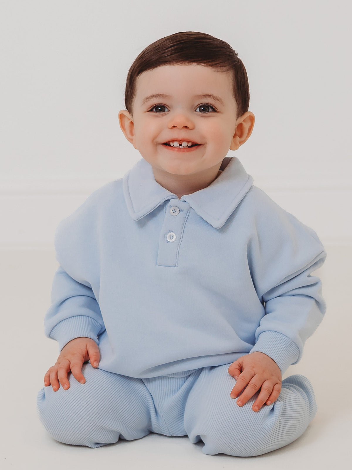 Ralphie blue polo collar top & ribbed legging set - Rose & Albert