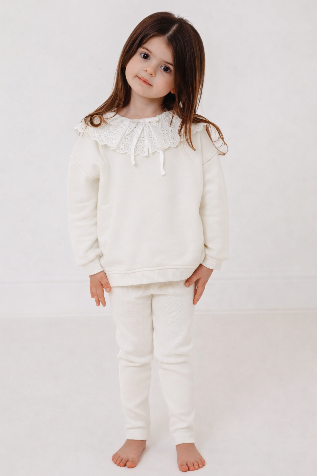 Maeve Ivory broiderie anglais frill collar top & ribbed legging set - Rose & Albert