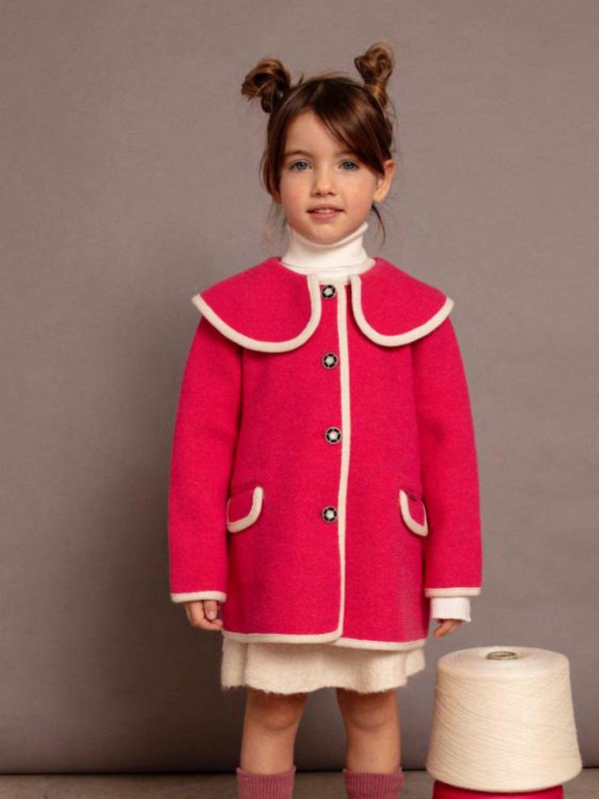 Marae hot pink scallop collar Merino Wool Coat - Rose & Albert