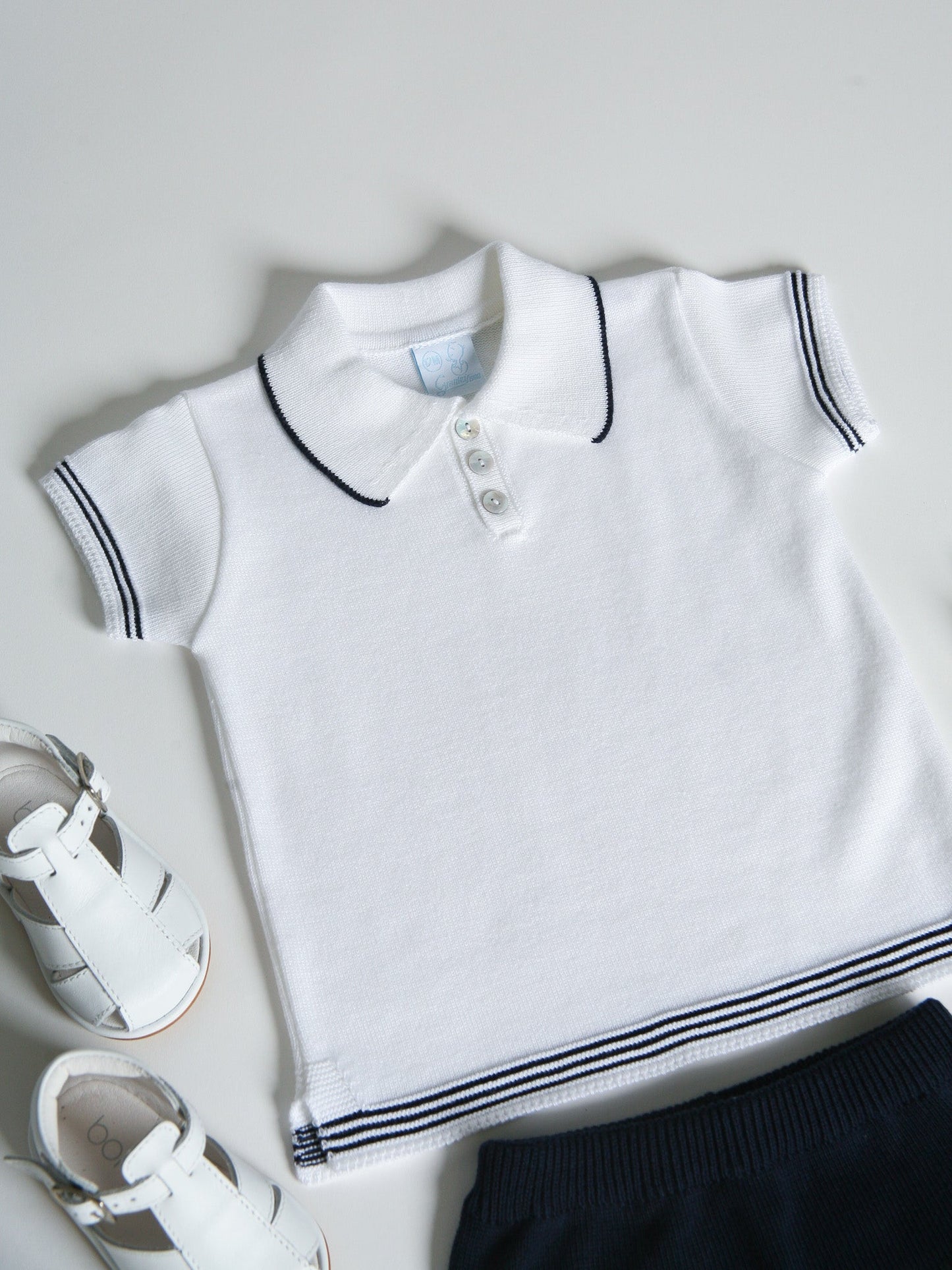 Granlei Navy & white tipped polo short set - Rose & Albert